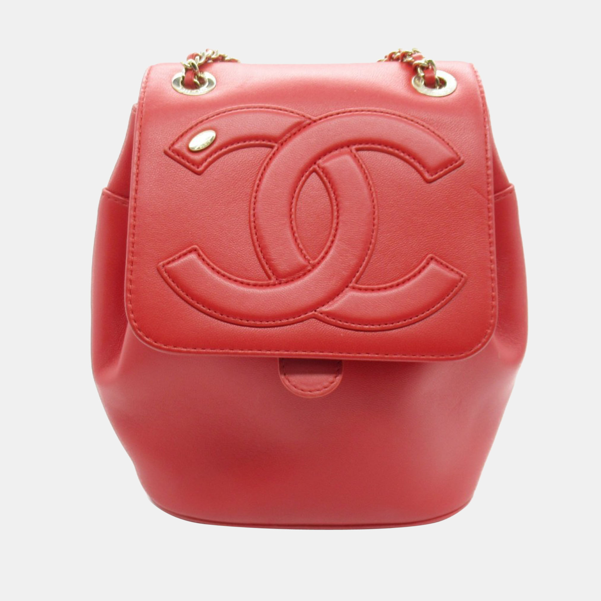 Pre-owned Chanel Red Cc Leather Mania Backpack