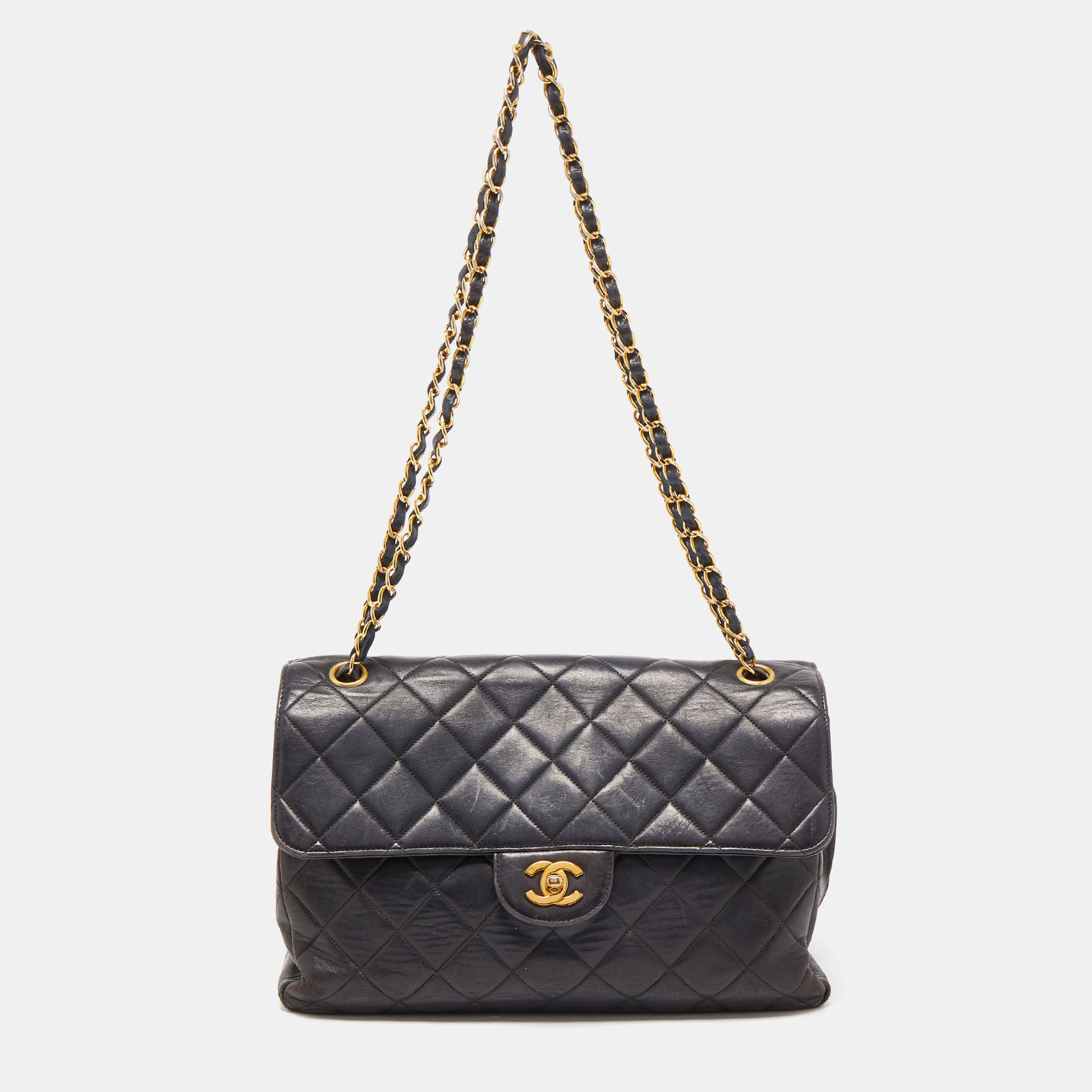 Pre Owned Chanel Black Quilted Leather Double Sided Flap Bag