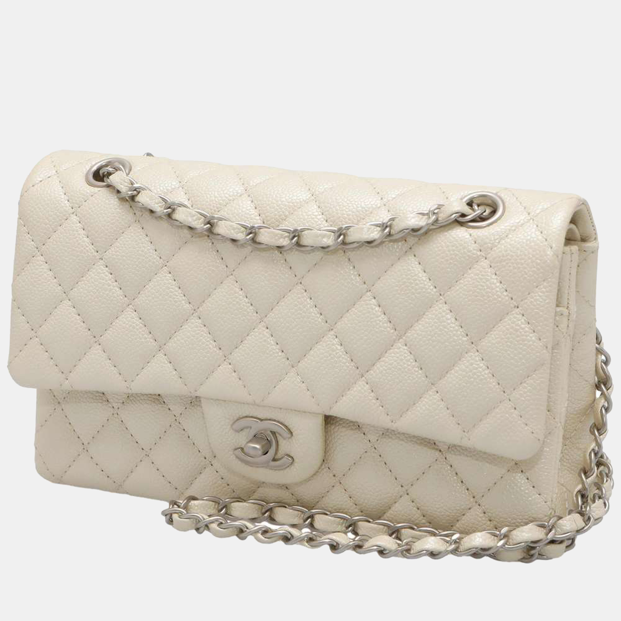 Pre-owned Chanel White Leather Classic Medium Double Flap Shoulder Bag