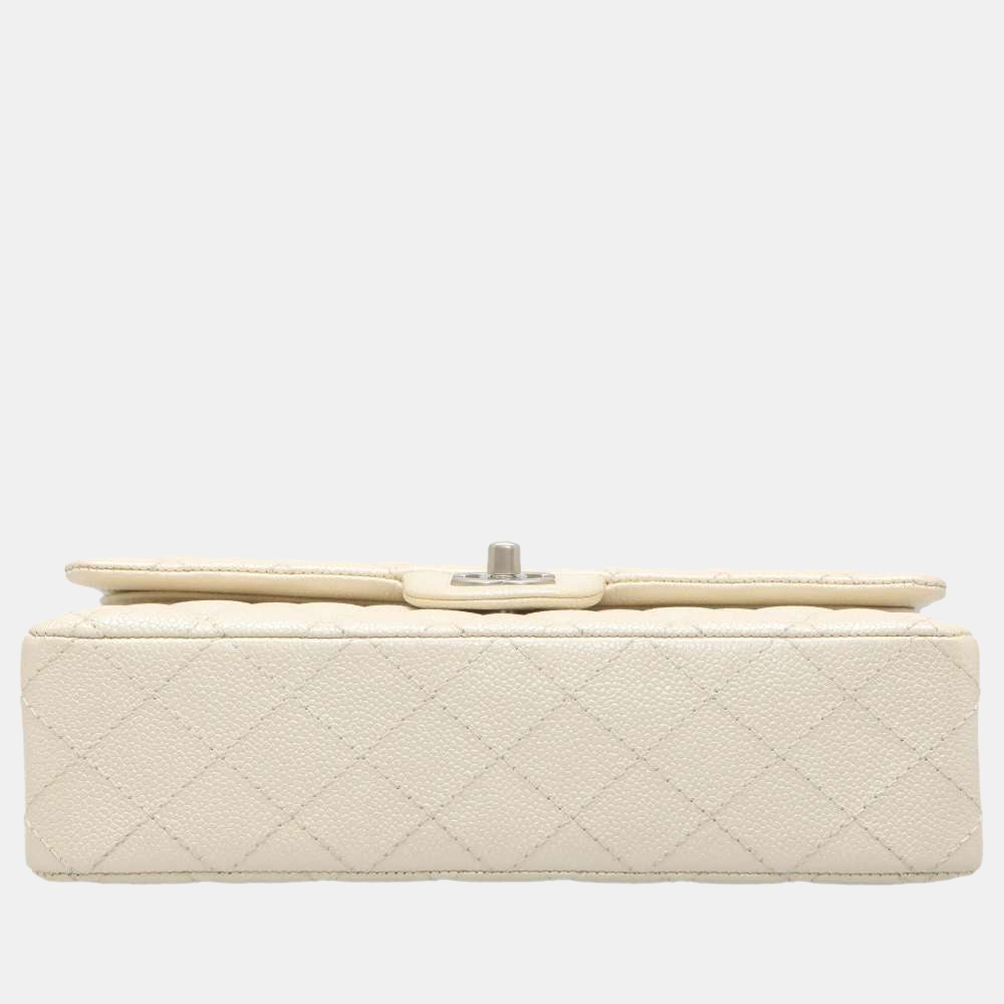 Chanel White Leather Classic Medium Double Flap Shoulder Bag 