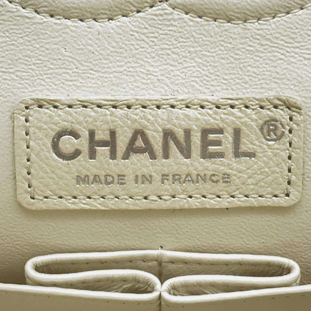 Chanel White Leather Classic Medium Double Flap Shoulder Bag 