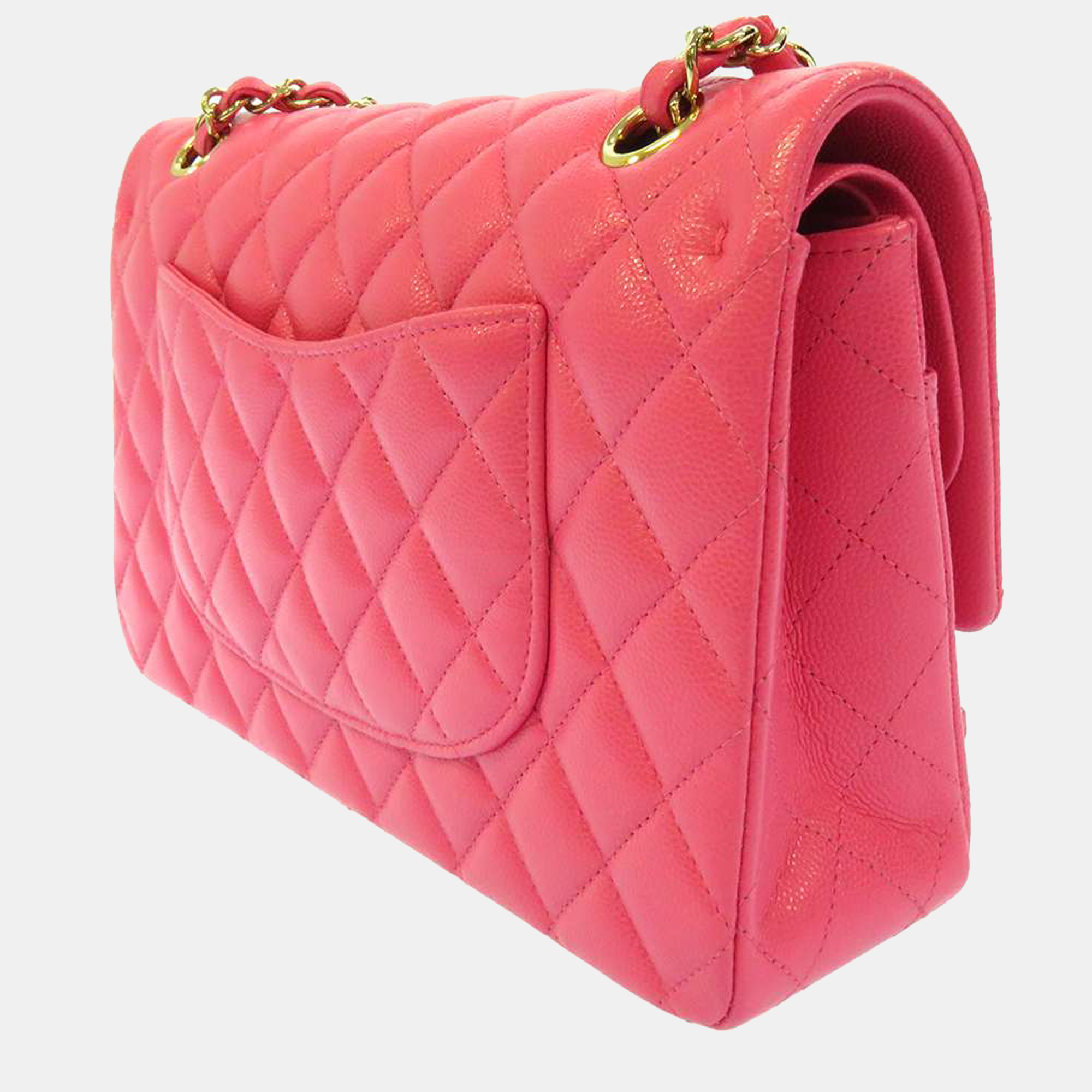 

Chanel Pink Leather Classic Medium Double Flap Shoulder Bag