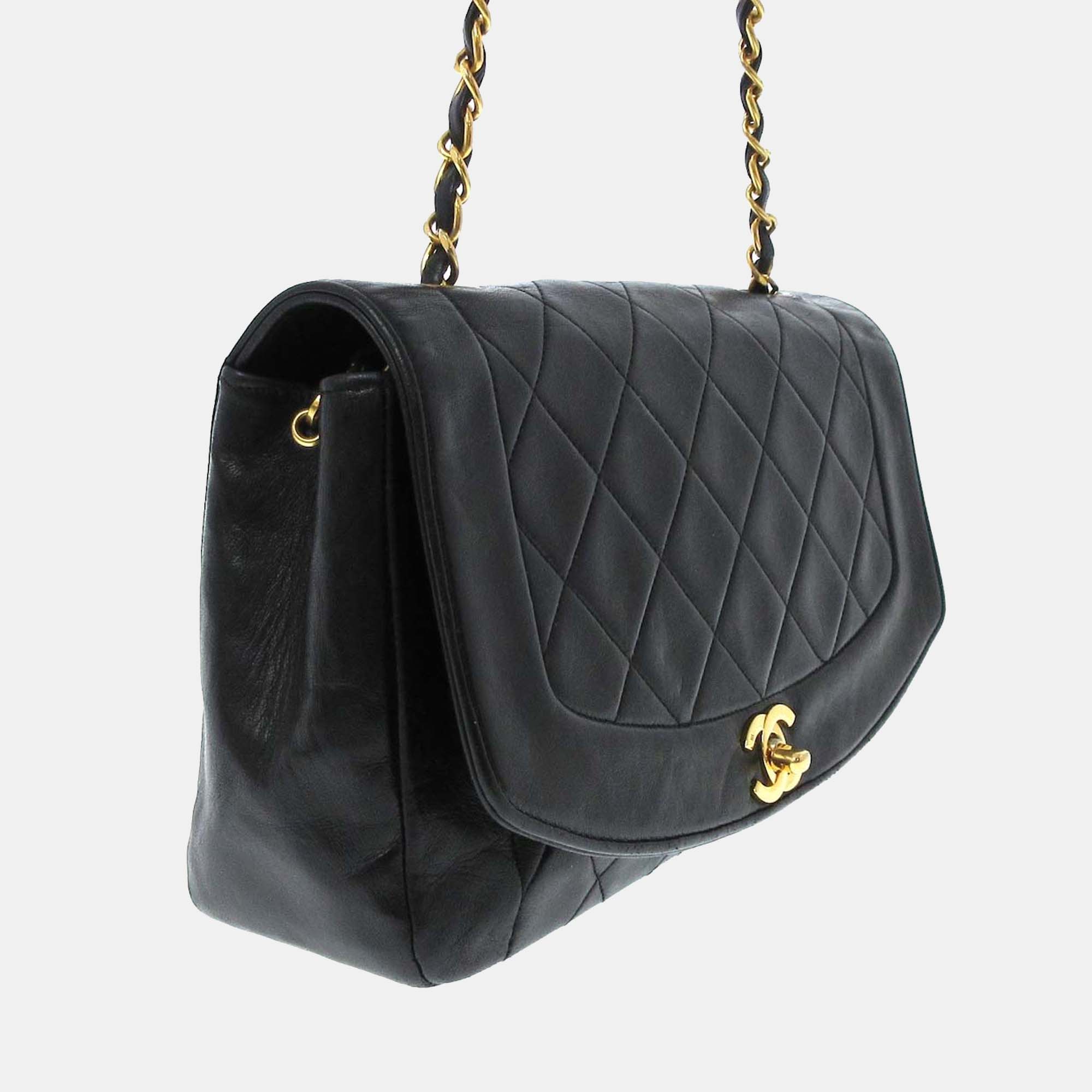 

Chanel Black Leather Diana Flap Bag