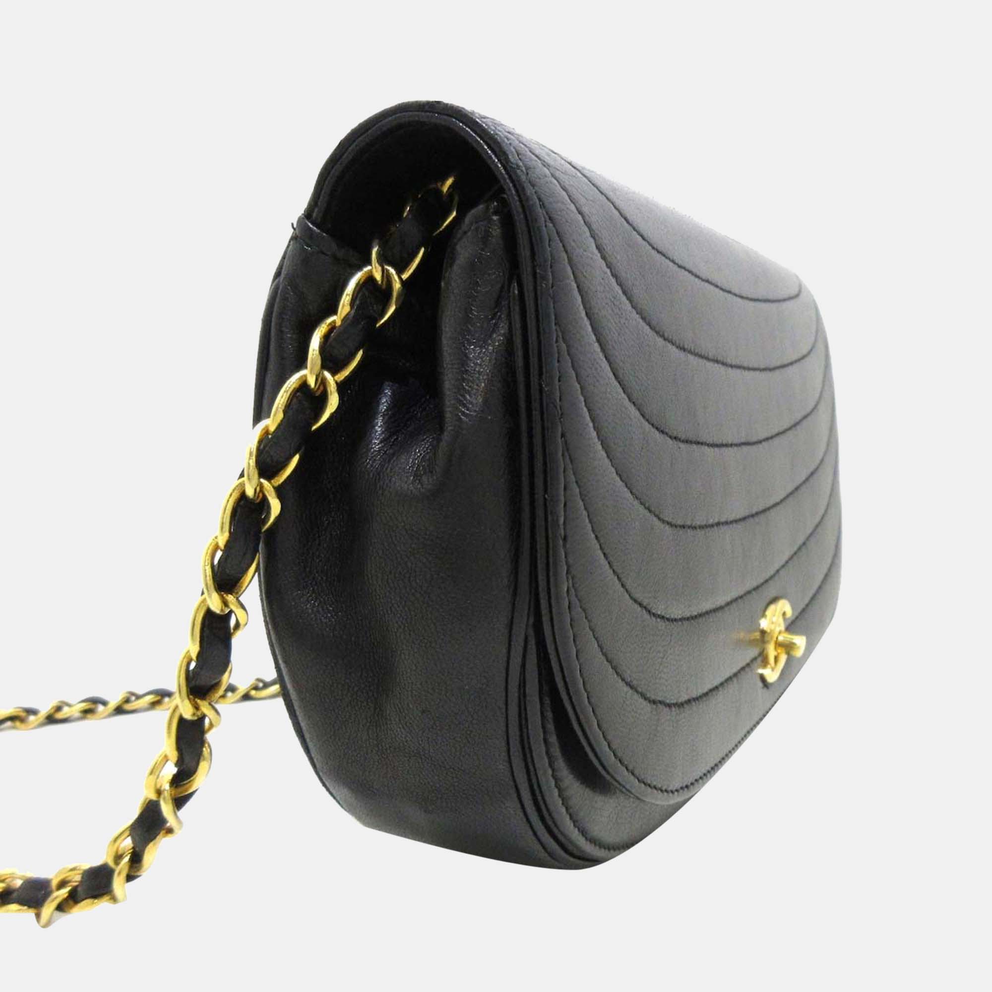 

Chanel Black Leather Vintage Half moon Flap Bag