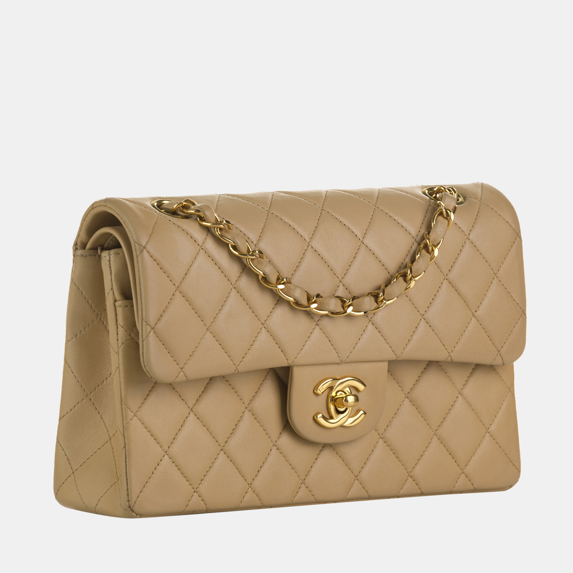 

Chanel Beige/Brown Small Classic Lambskin Double Flap