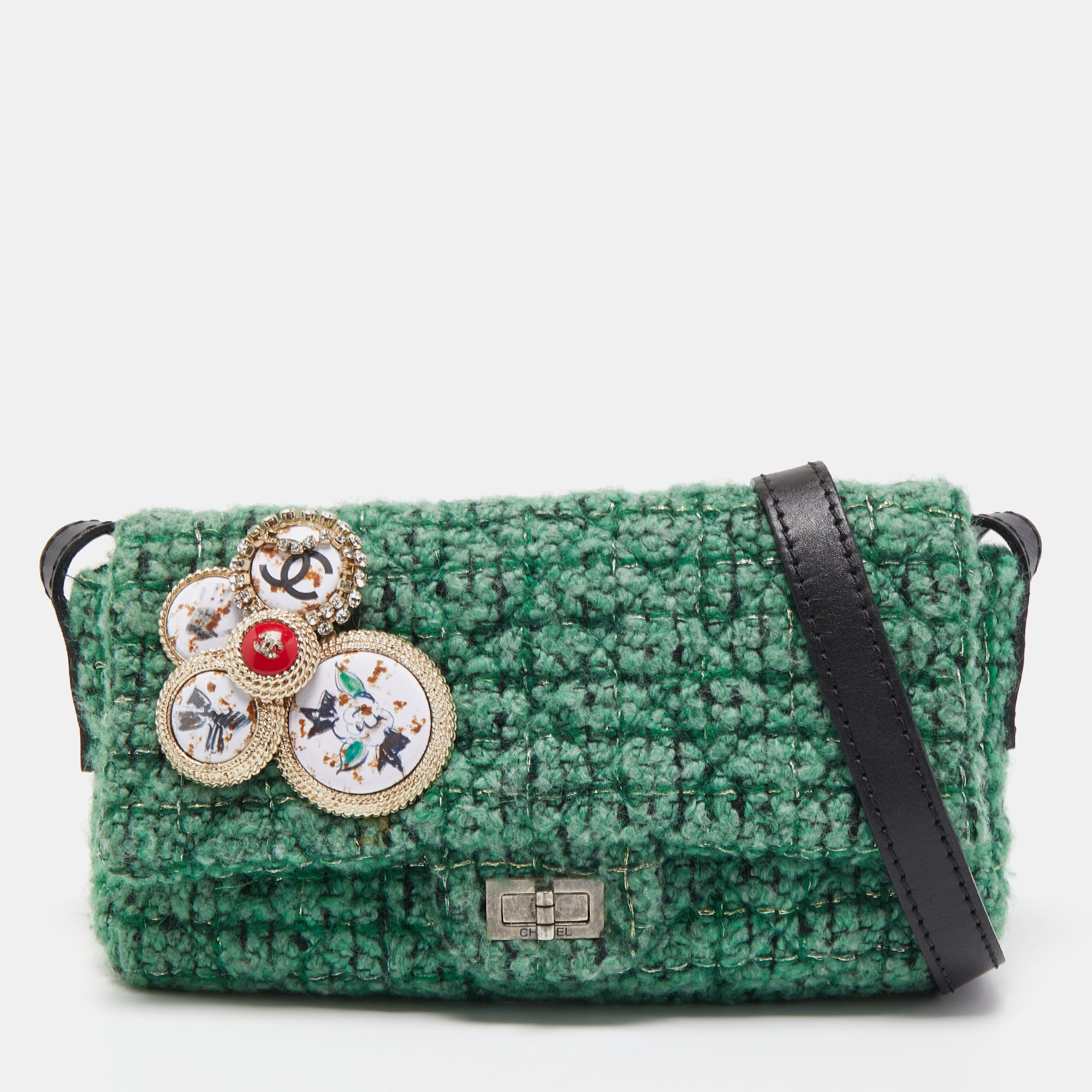 Chanel Green/Black Tweed Reissue Brooch Flap Bag