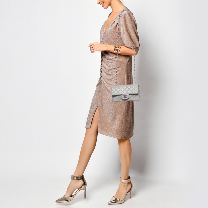 

Chanel Grey Quilted Lambskin Leather New Mini Classic Flap Bag