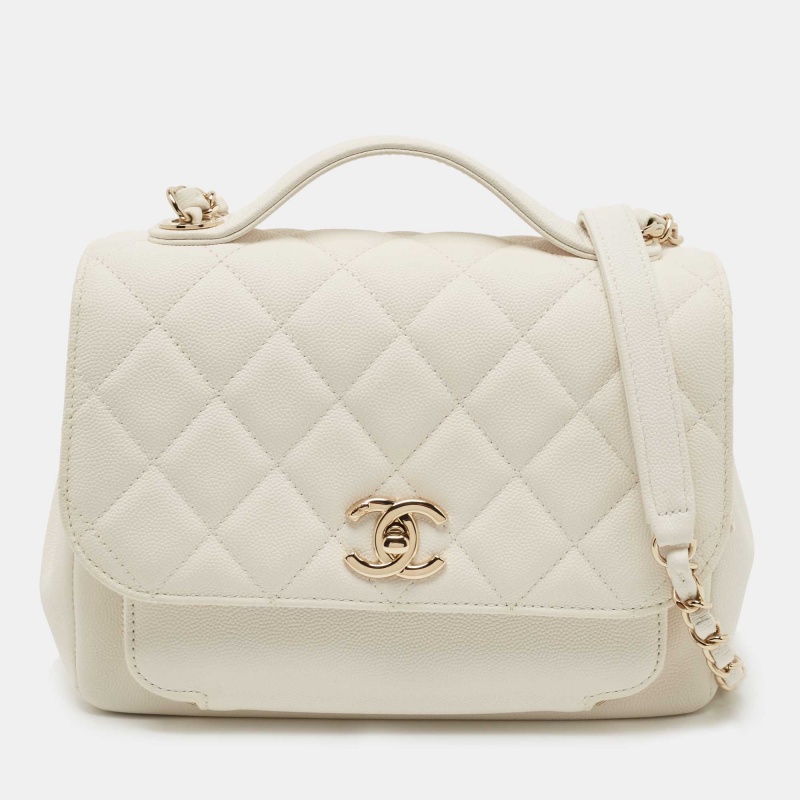 Pre Owned Chanel White Quilted Caviar Leather Medium Business Affinity Top Handle Bag