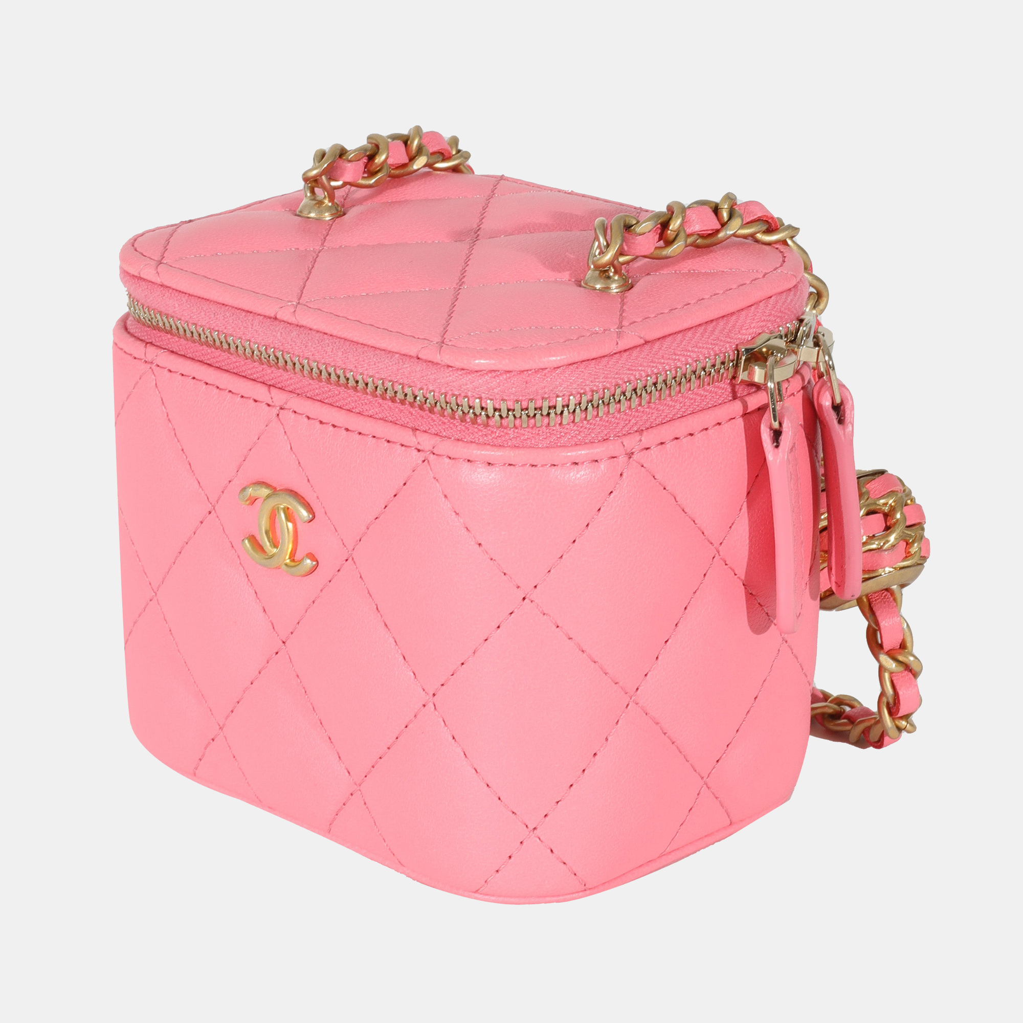 

Chanel Pink Lambskin Leather Coco Pearl Crush Mini Vanity Case