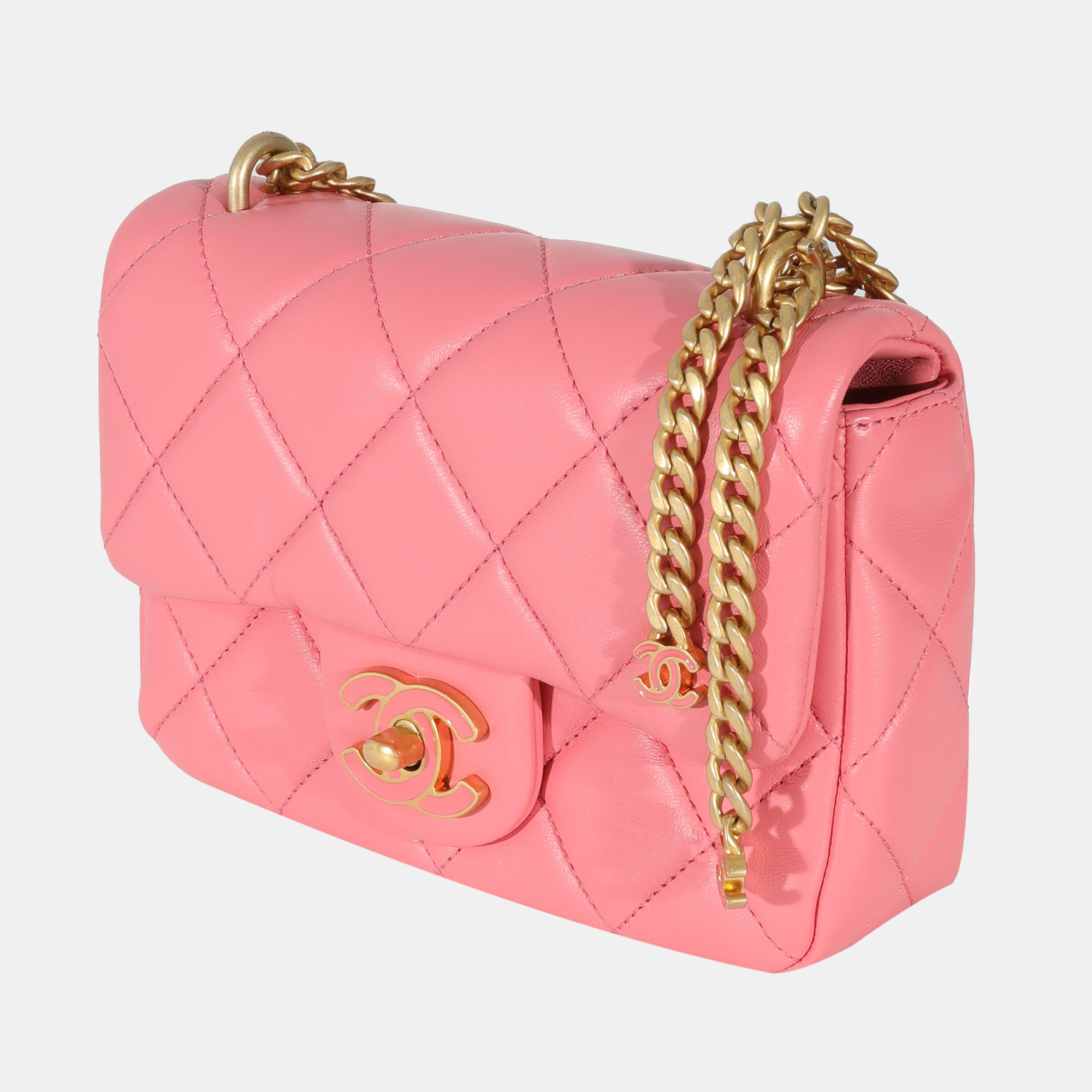 

Chanel Pink Lambskin Mini Square Flap Bag