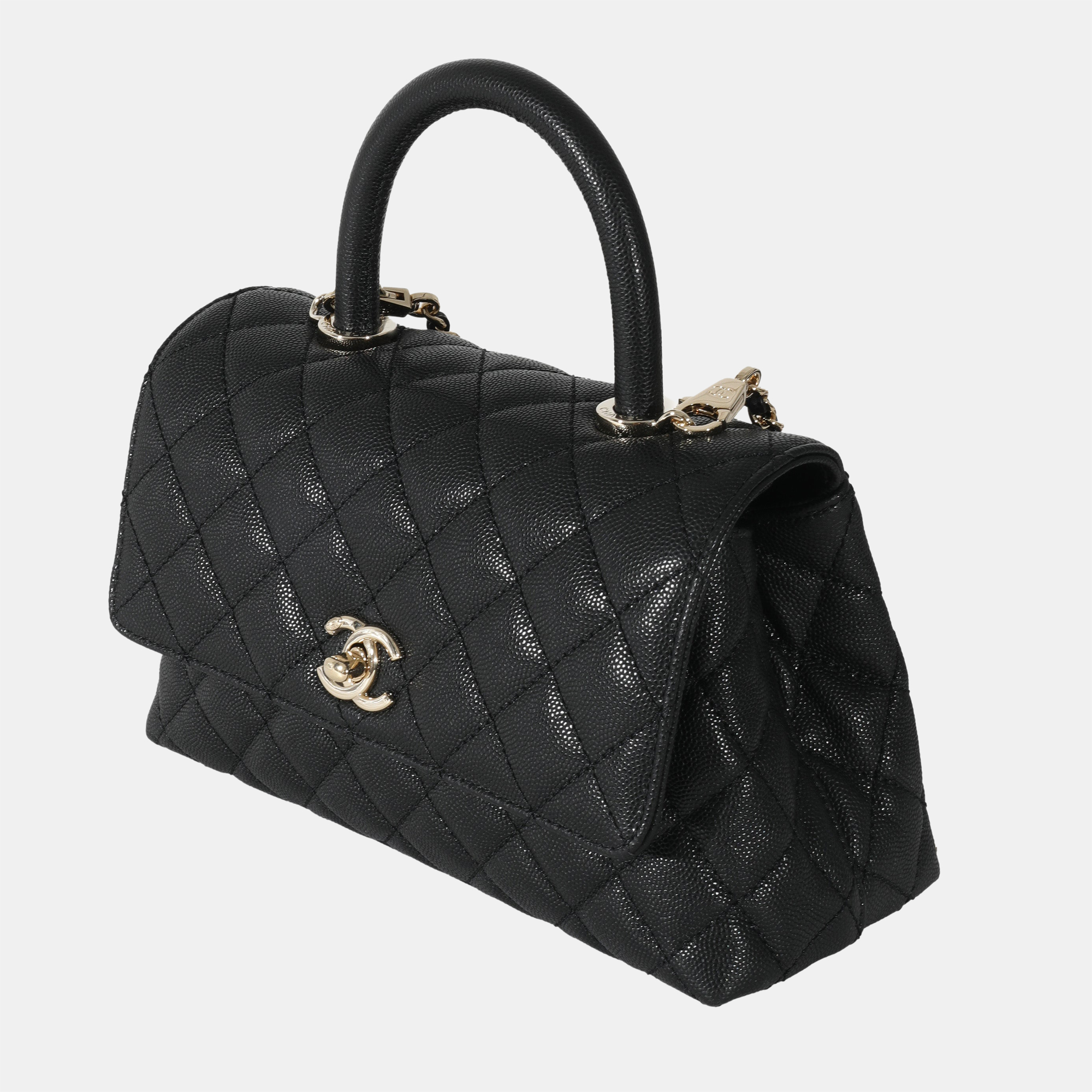 

Chanel Black Caviar Quilted Small Coco Top Handle Flap Bag