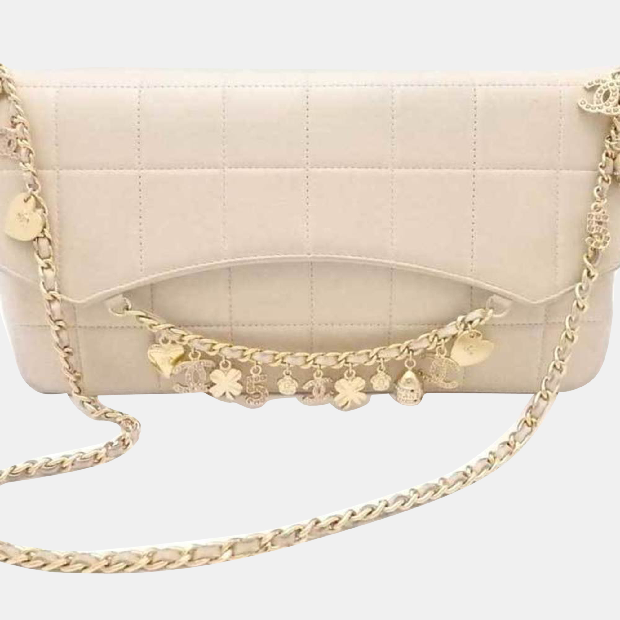 

Chanel Beige Leather Square Quilt Lucky Charms Chocolate Bar Flap Bag