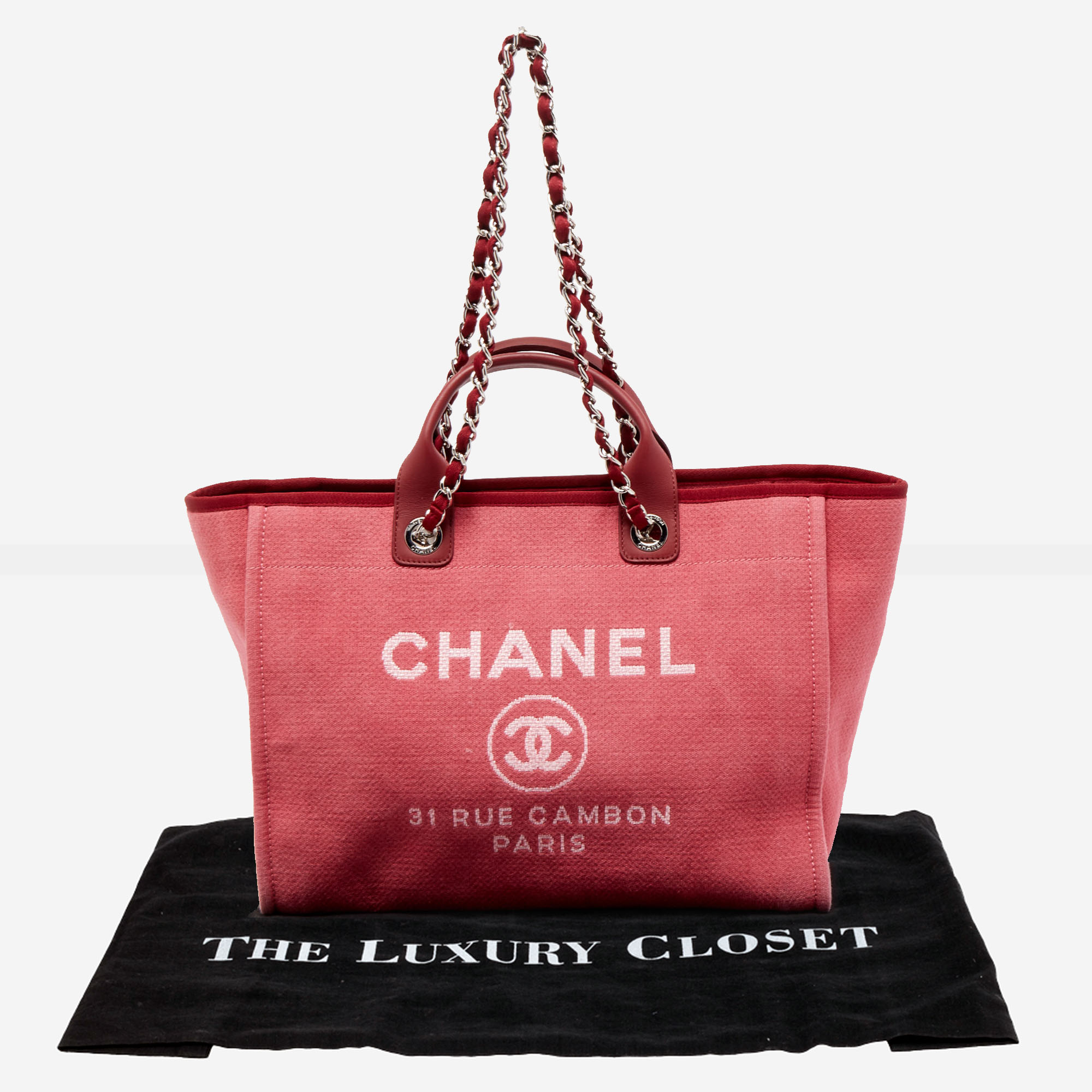 CHANEL Canvas Large Deauville Tote Pink 261658