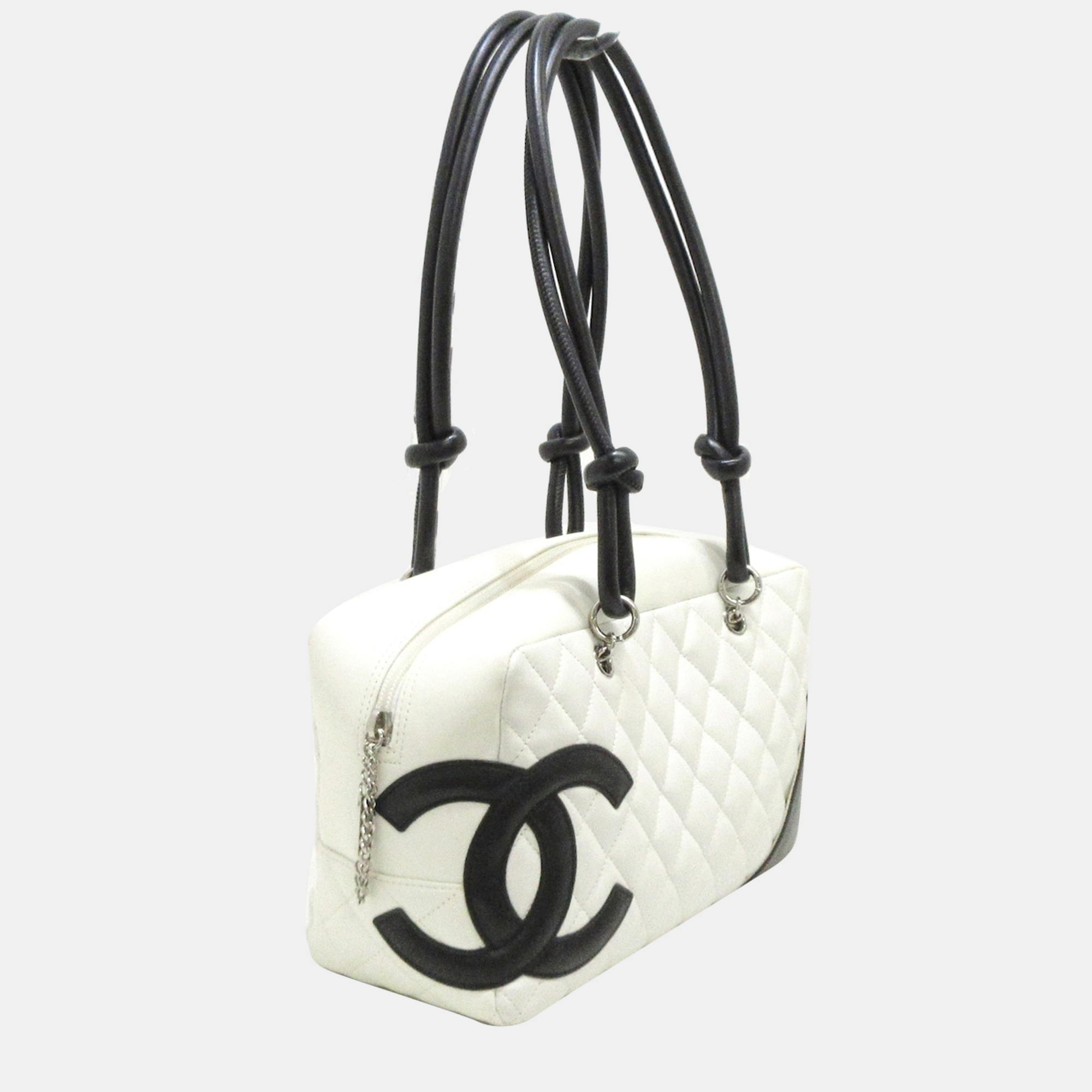 

Chanel White Leather Cambon Ligne Bowler Bag, Black