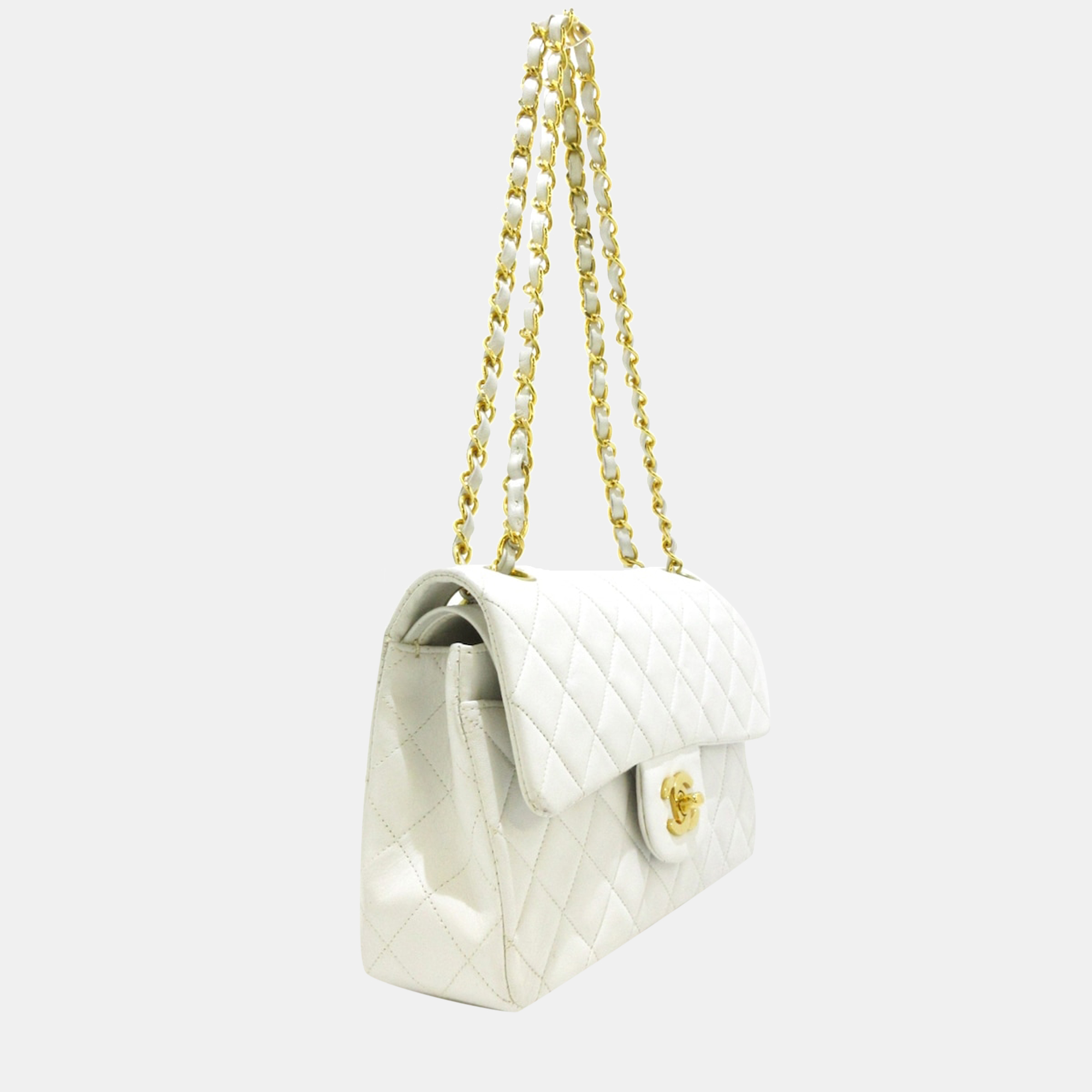 

Chanel White Leather Medium Classic Double Flap Shoulder Bag