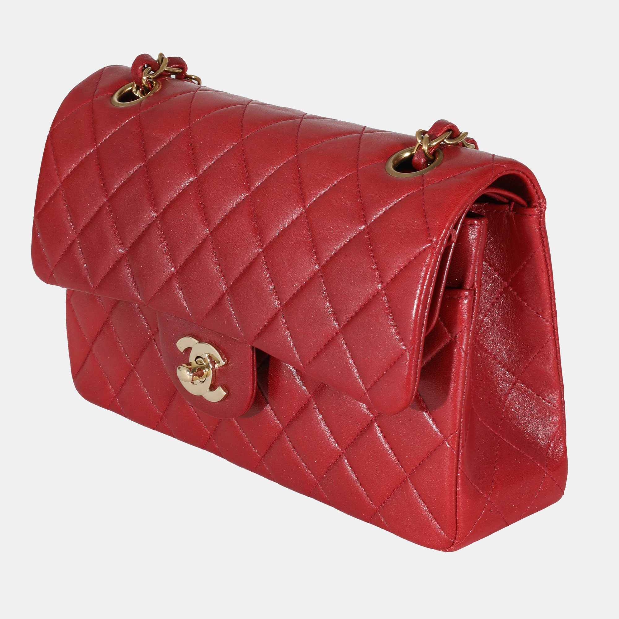 

Chanel Red Leather Classic Small Double Flap Shoulder Bag