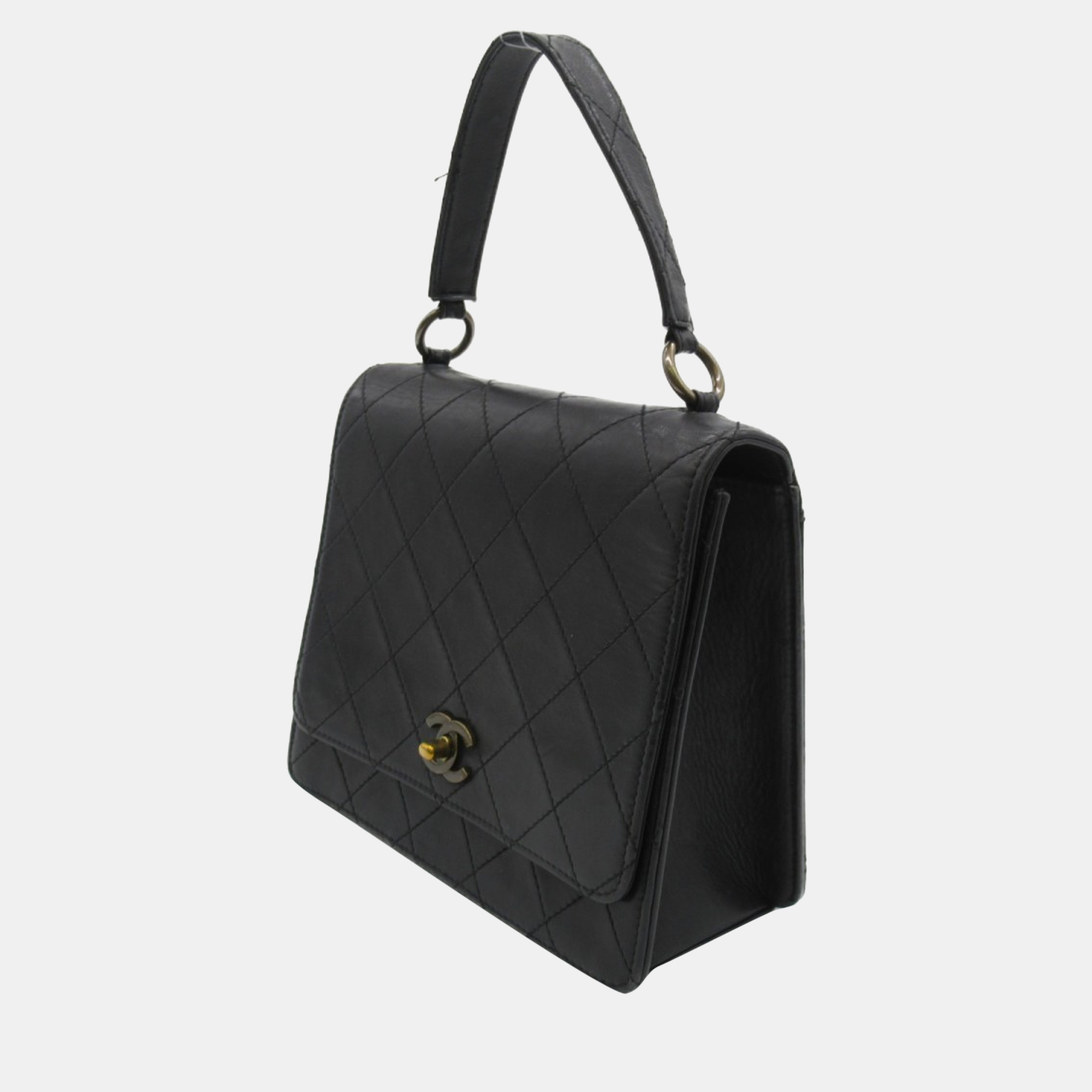 

Chanel Black Leather Small CC Double Pocket Top Handle Bag