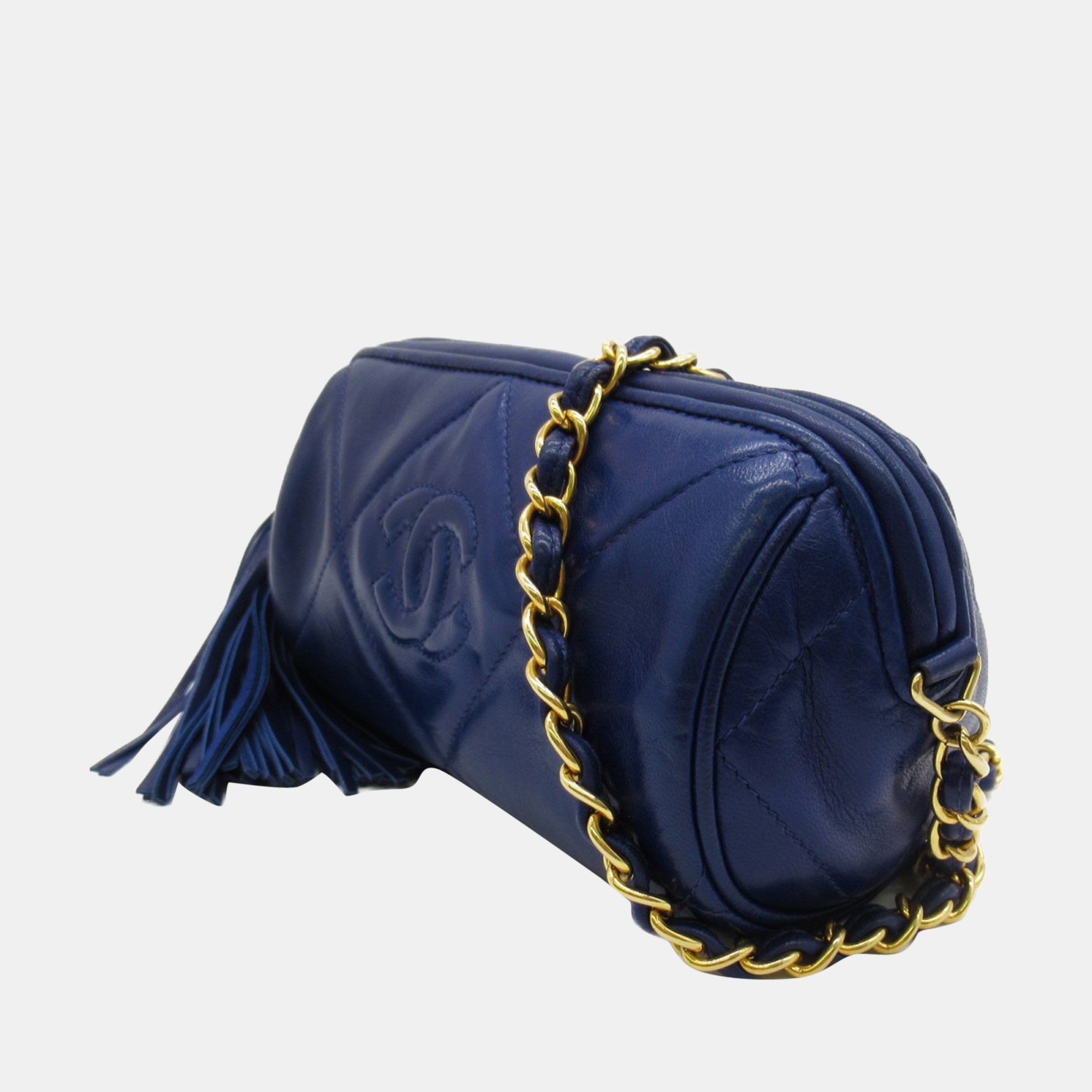 

Chanel Blue Quilted Lambskin Leather Tassel CC Barrel Bag, Black