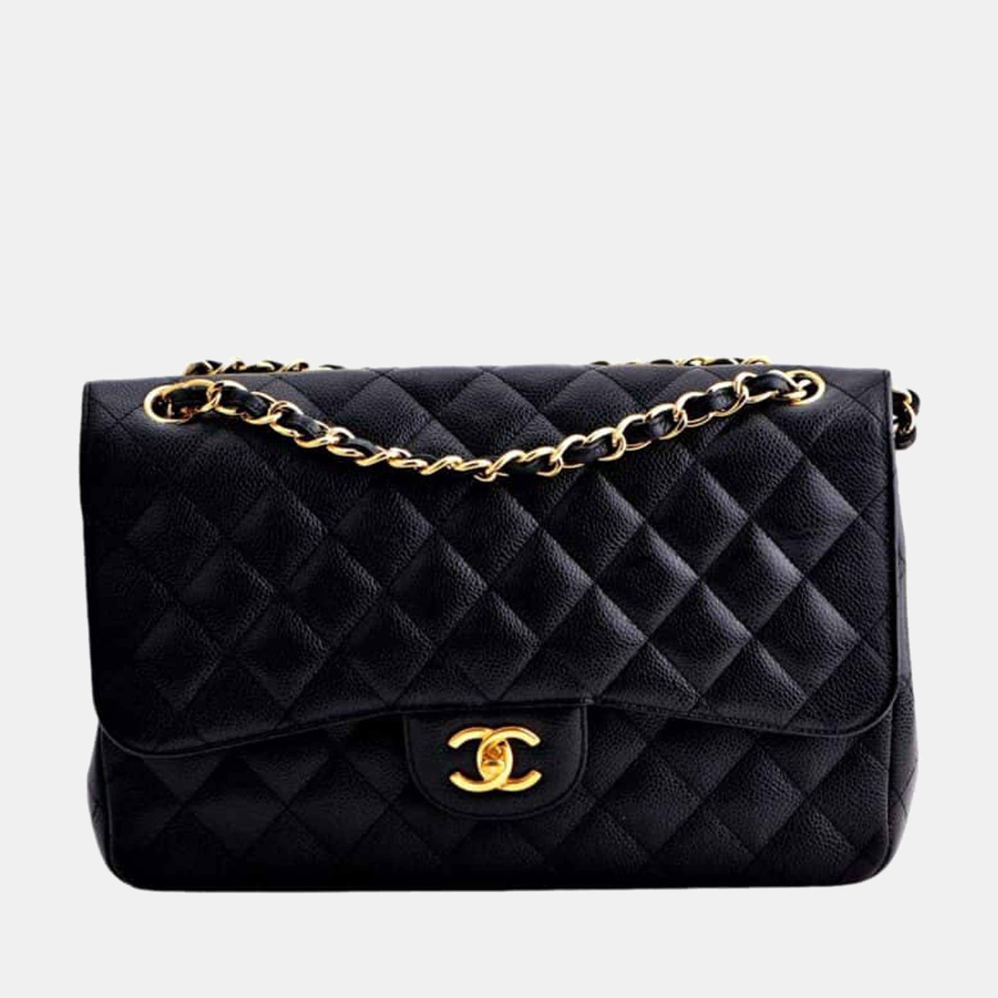 Pre-owned Chanel Jumbo Black Calfskin Caviar Double Flap Bag With Ghw