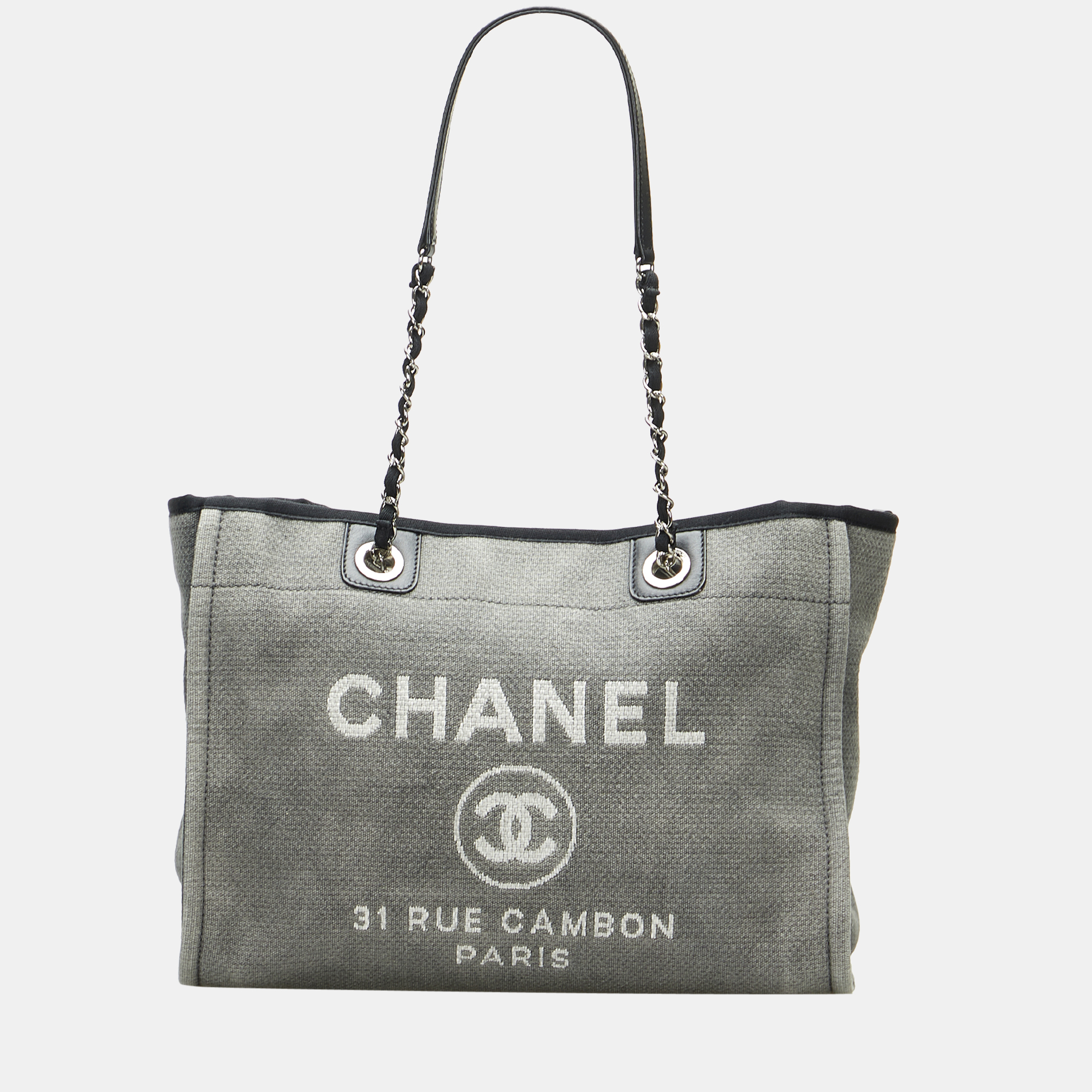 Click to view more detailed imagery on our partner's website Pre-owned Chanel Grey Small Deauville Tote Bag