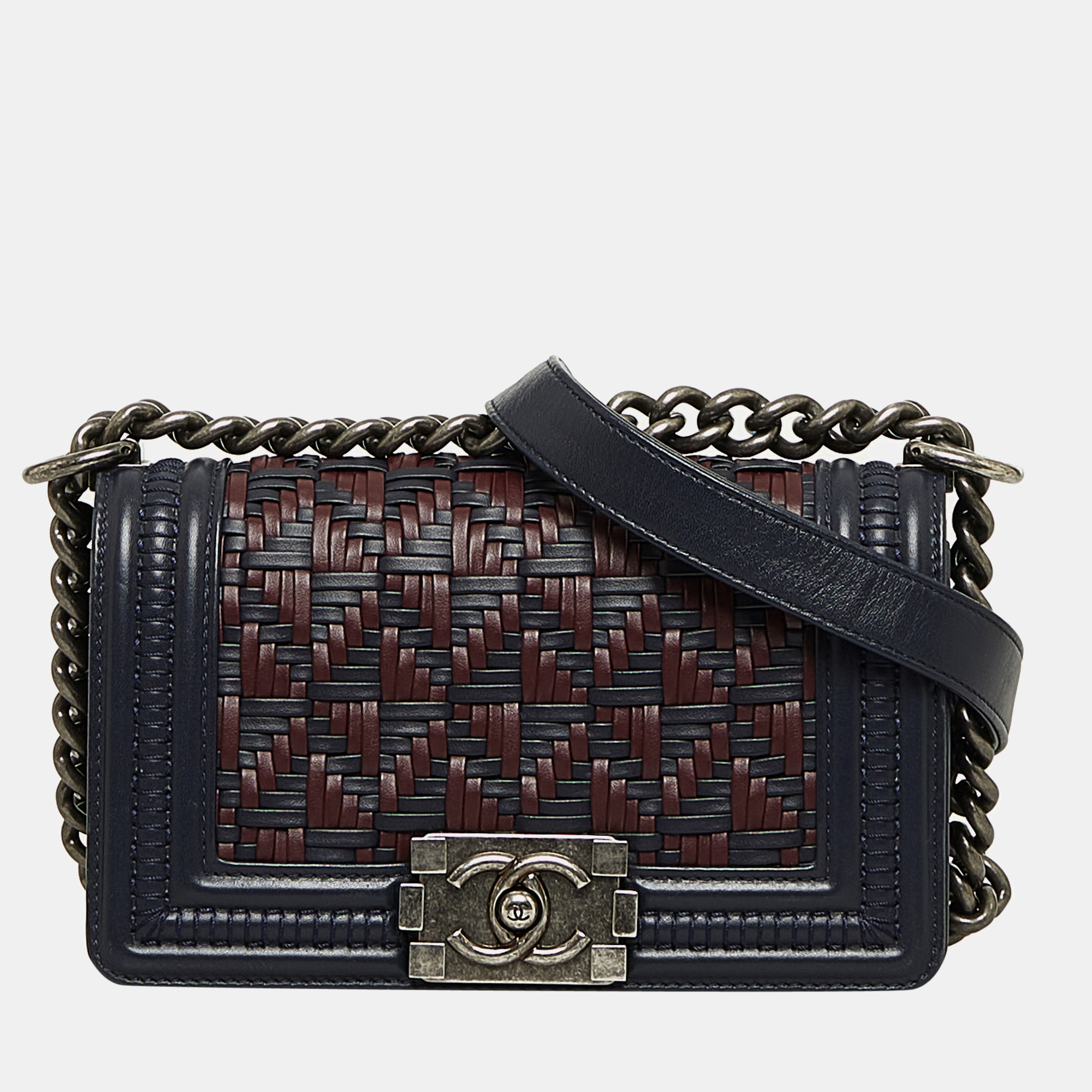 Pre-owned Chanel Small Woven Boy Flap Bag In Blue