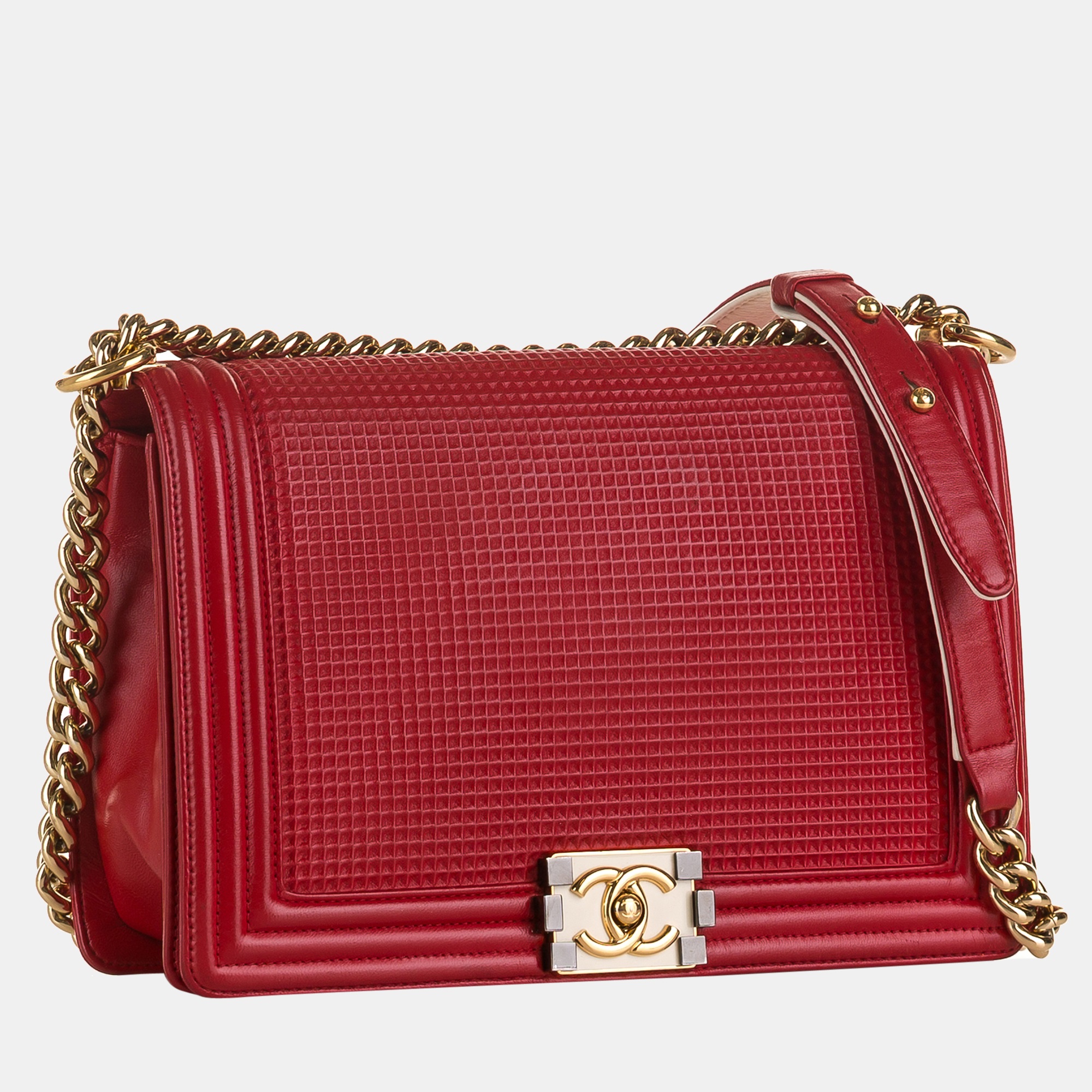 

Chanel Medium Embossed Cube Boy Flap, Red