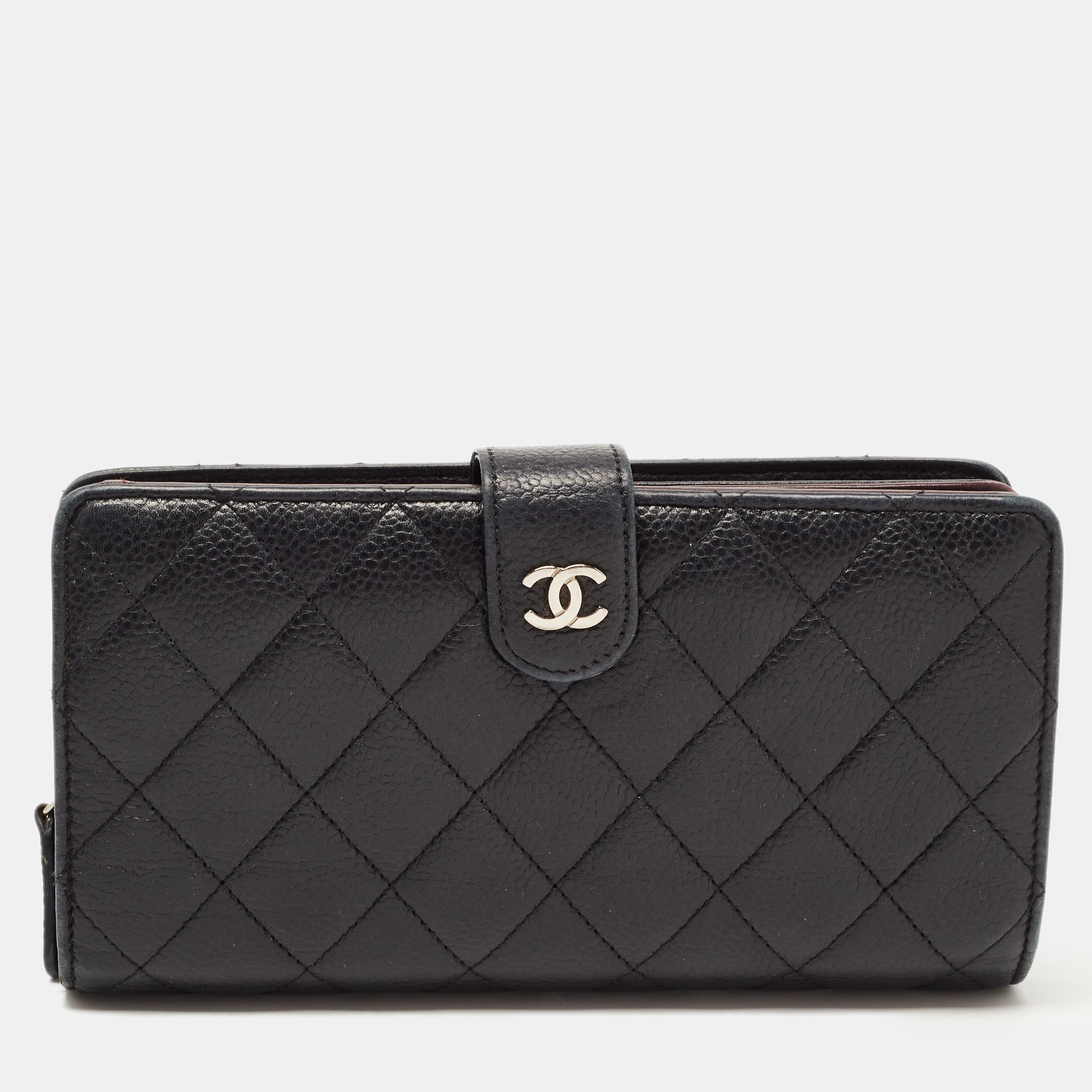 Chanel Black Quilted Caviar Leather CC Continental Zip Wallet