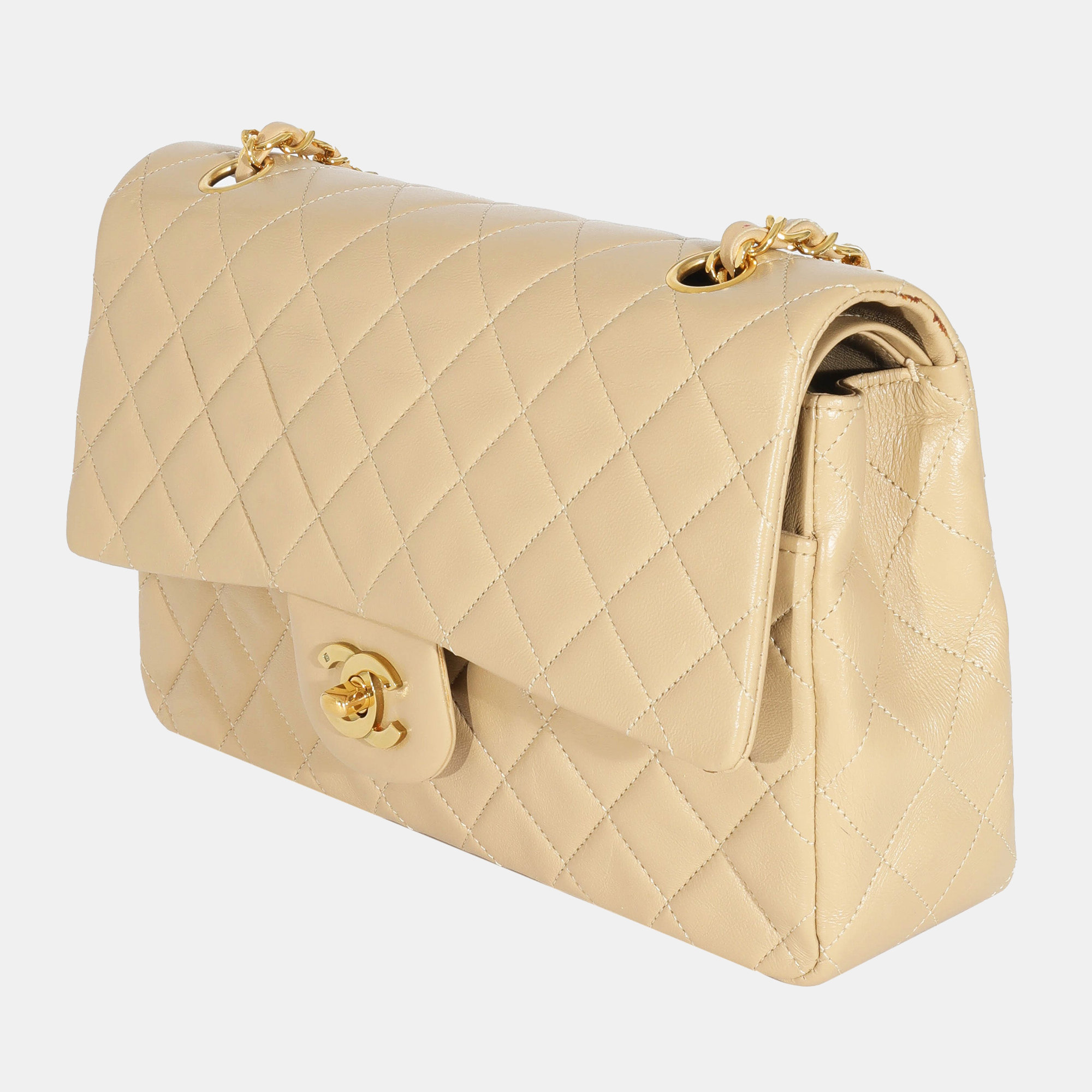 

Chanel Vintage Beige Quilted Lambskin Classic Medium Double Flap Bag