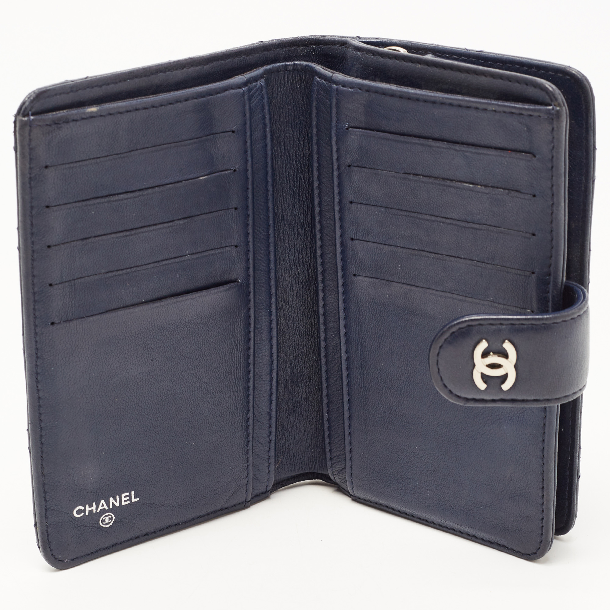 

Chanel Navy Blue Quilted Leather CC French Wallet