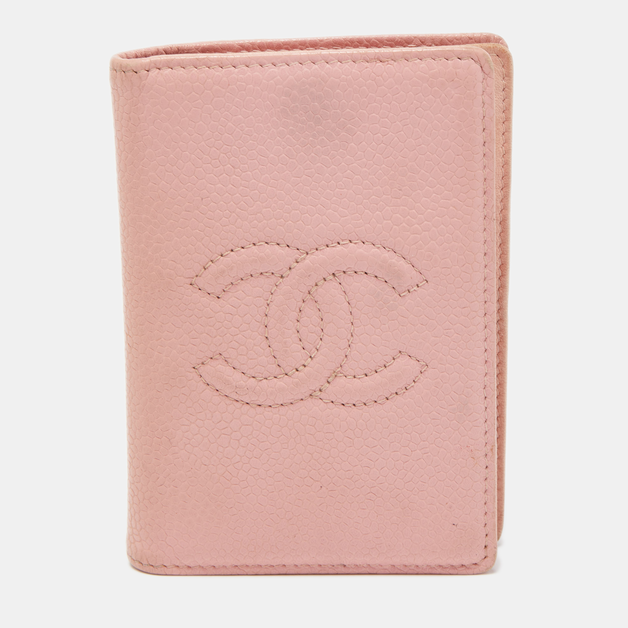 Pre-owned Chanel Light Pink Caviar Leather Cc Bifold Card Case