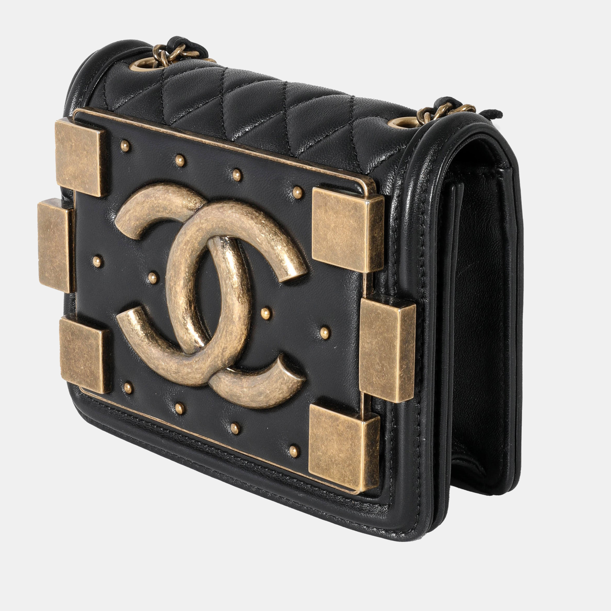 

Chanel Black Lambskin Quilted Boy Brick Studded Flap Bag