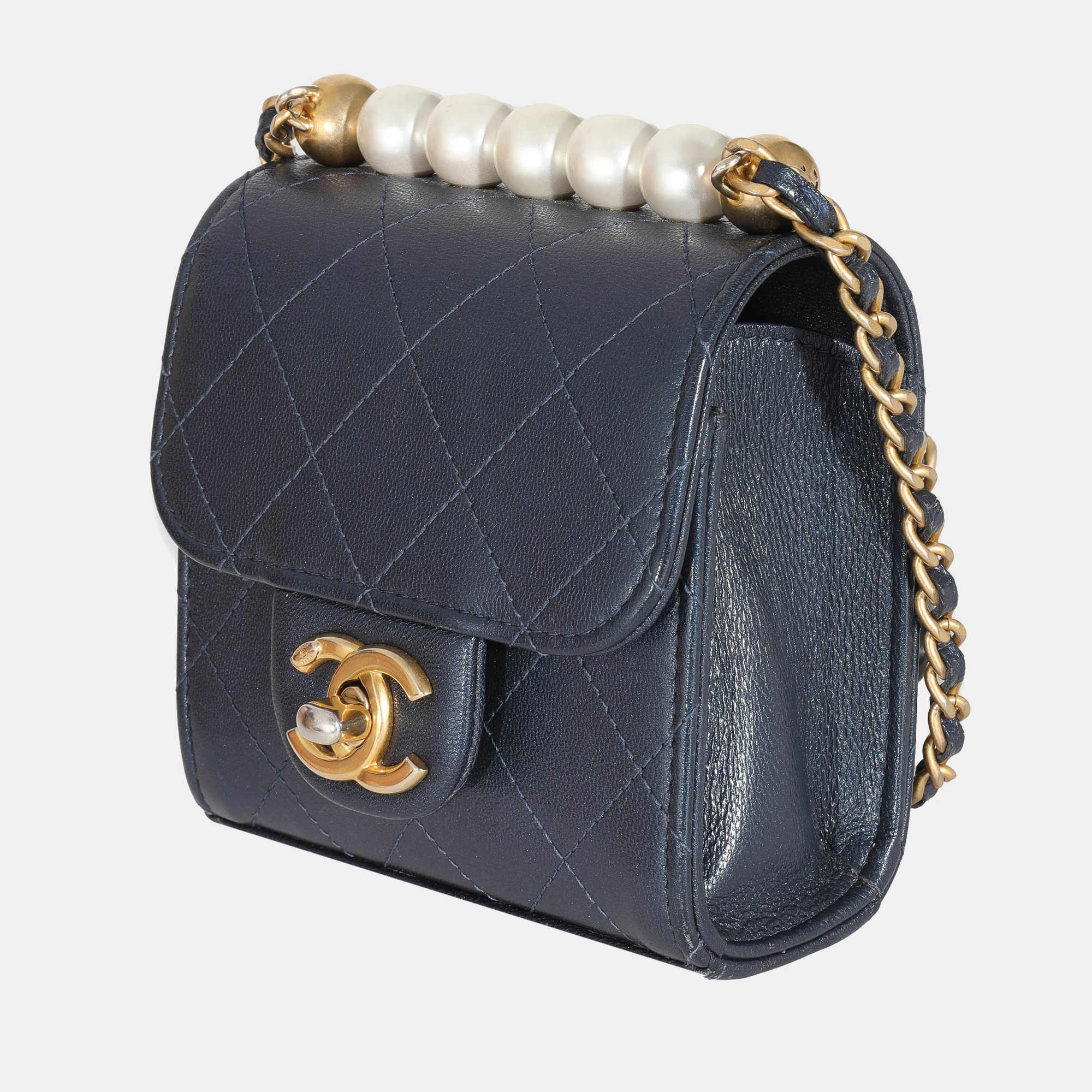 

Chanel Navy Goatskin Chic Pearls Mini Flap Bag, Navy blue