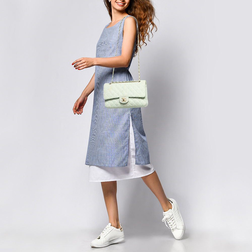 

Chanel Light Green Tweed Medium Classic Double Flap Bag
