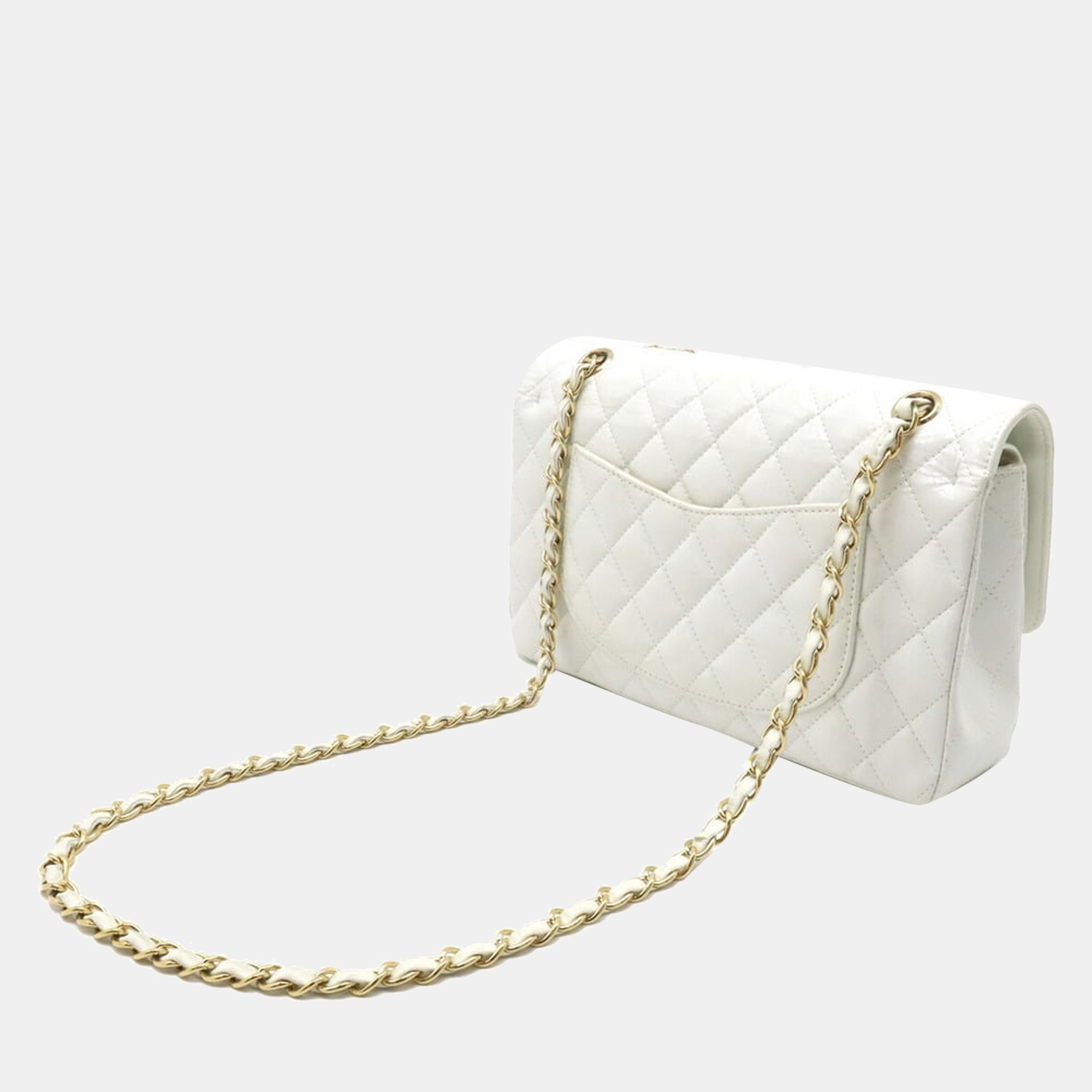 

Chanel White Patent Leather Classic Medium Double Flap Shoulder Bag