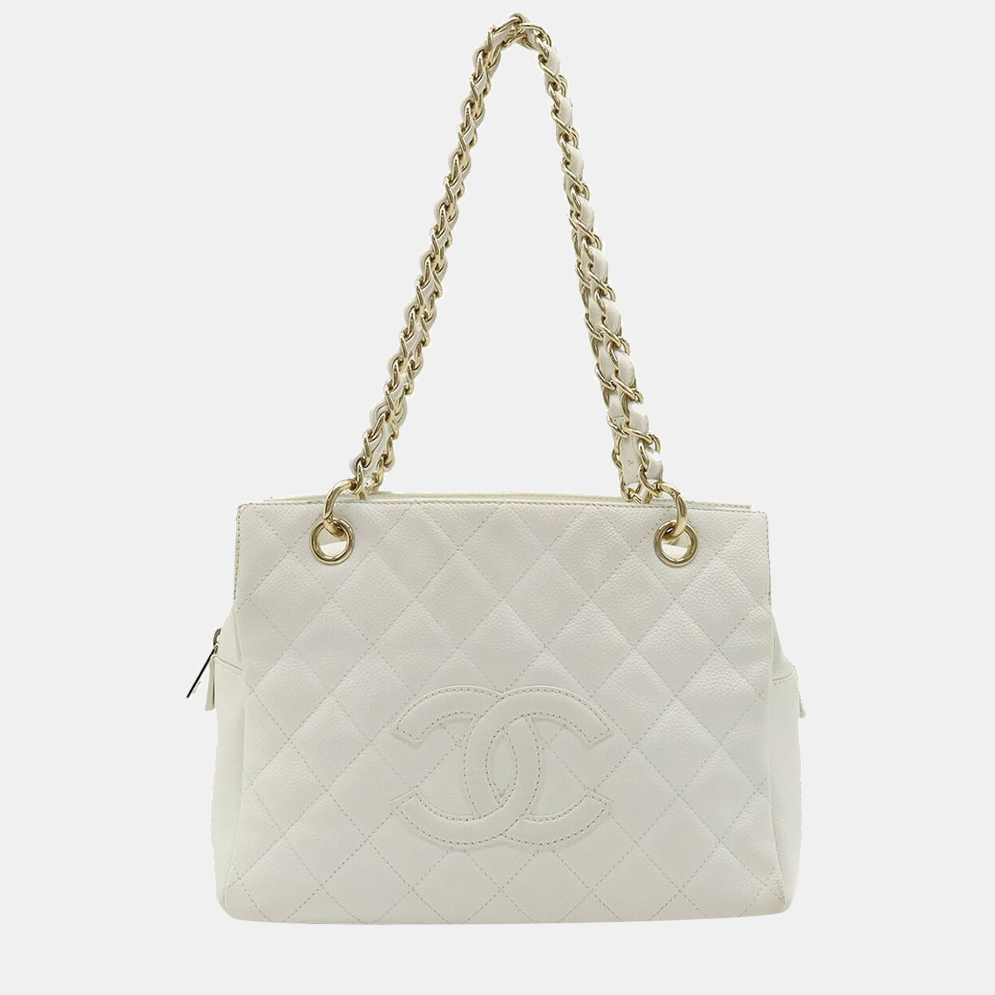 Pre-owned Chanel White Caviar Leather Petit Cc Timeless Tote Bag