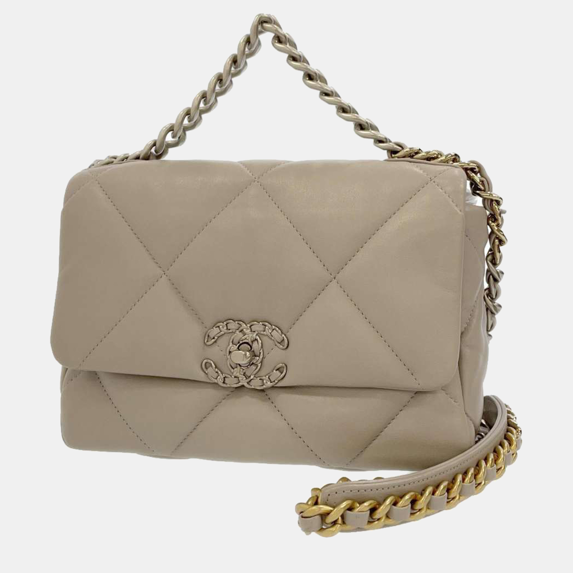 Beige Leather 19 Large Flap Bag