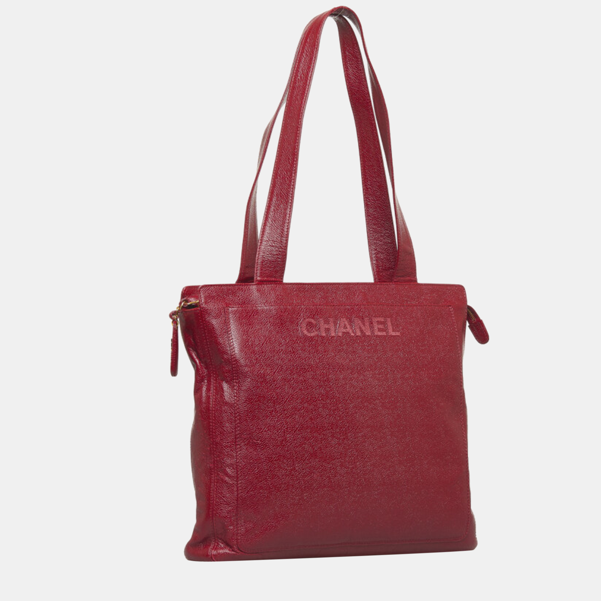 

Chanel Red Caviar Leather Logo Tote Bag