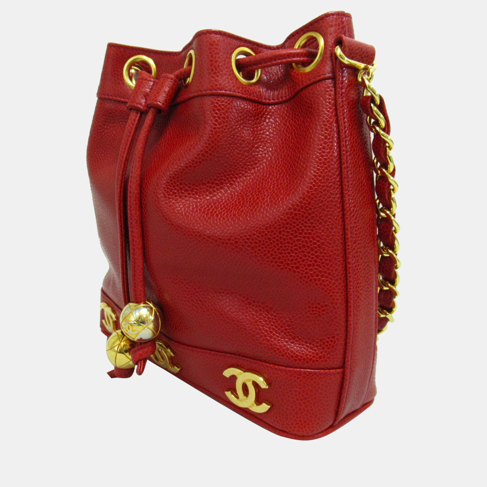 

Chanel Red CC Caviar Leather Bucket Bag