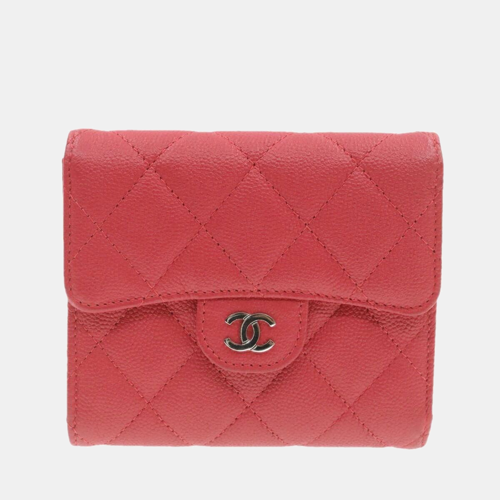 Pre-owned Chanel Pink Caviar Leather Flap Wallet In Red