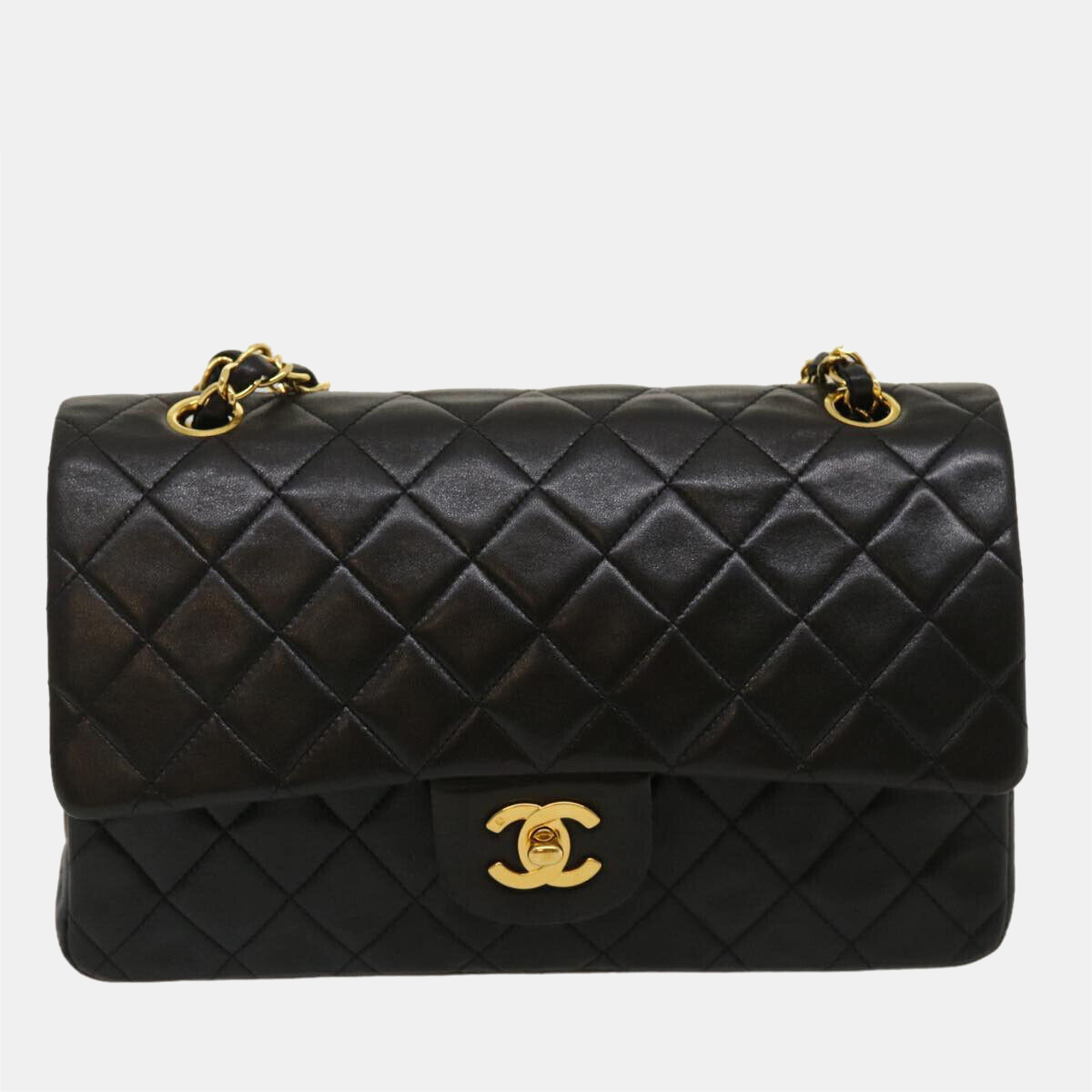 Pre-owned Chanel Black Lambskin Leather Classic Double Flap Bag