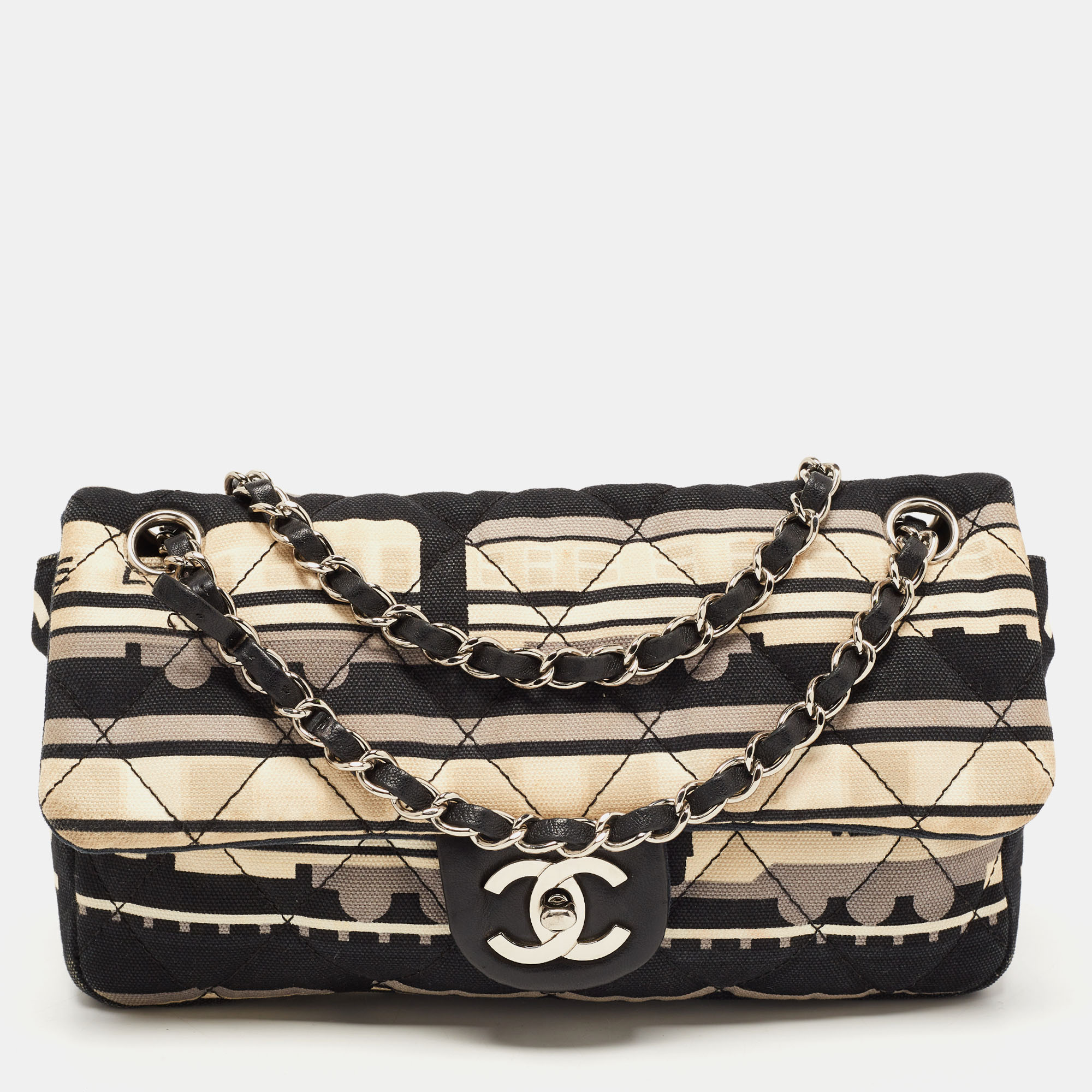 Chanel Black and White Canvas Le Train Shoulder Bag