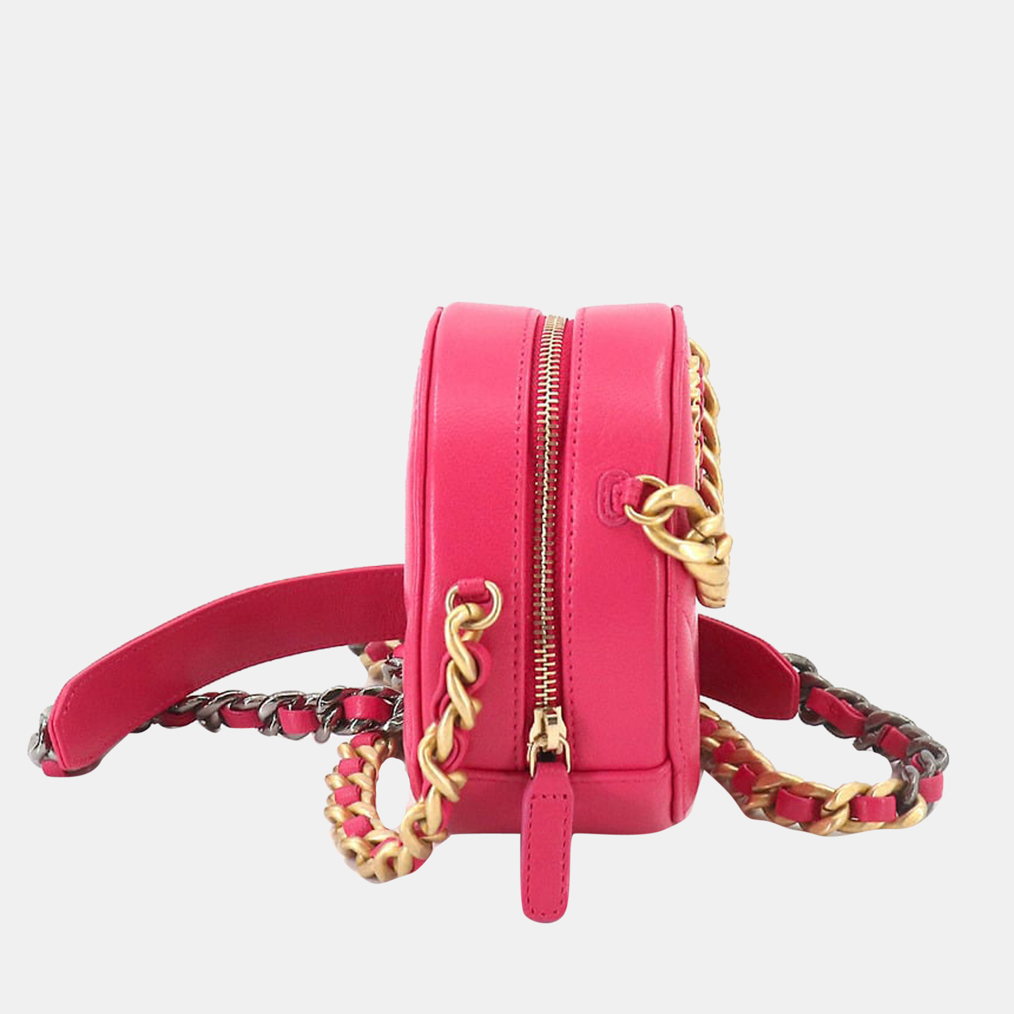 

Chanel Pink Quilted Leather Chanel 19 Round Clutch Bag