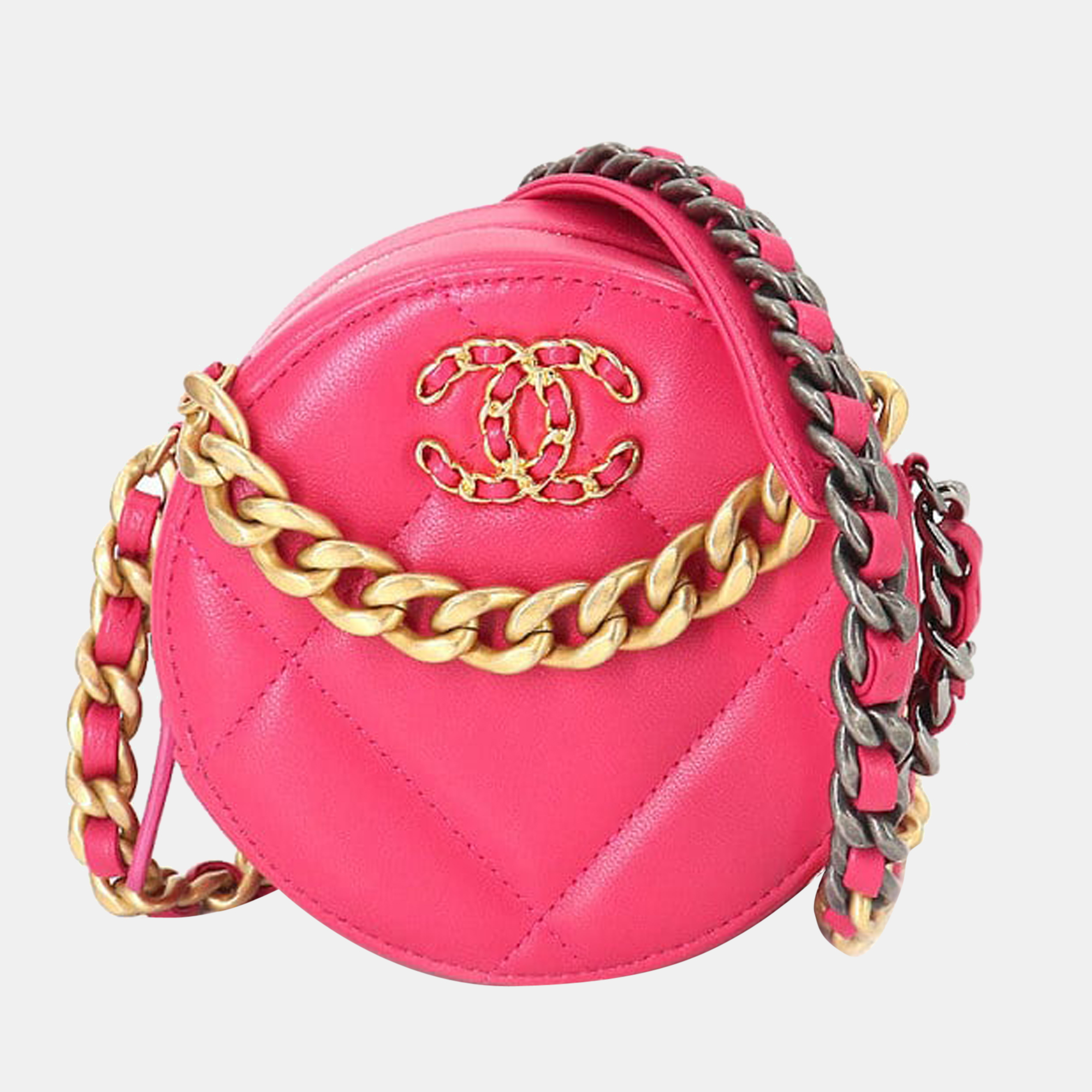 Pink Quilted Leather  19 Round Clutch Bag