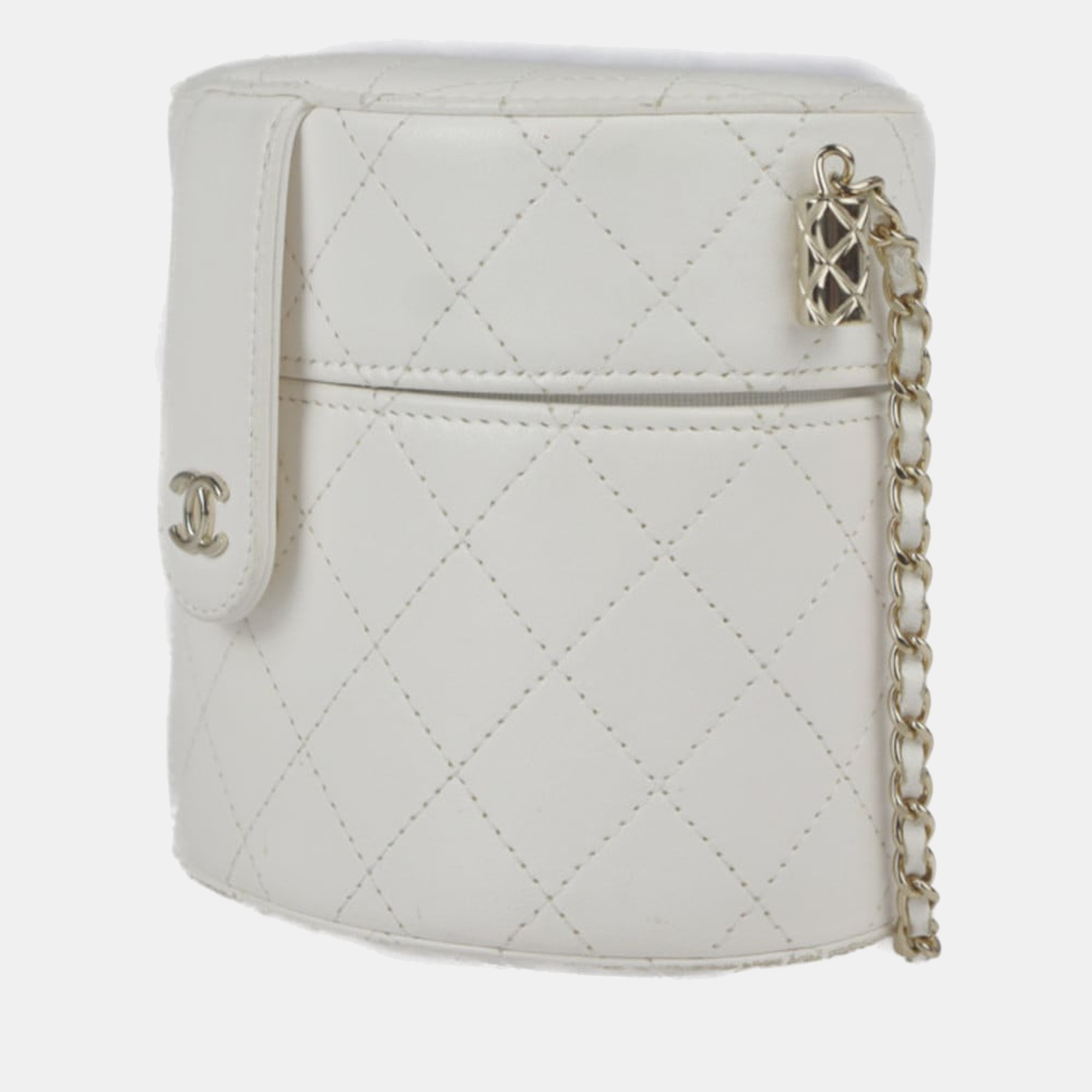 

Chanel White Leather Round Vanity Clutch Bag