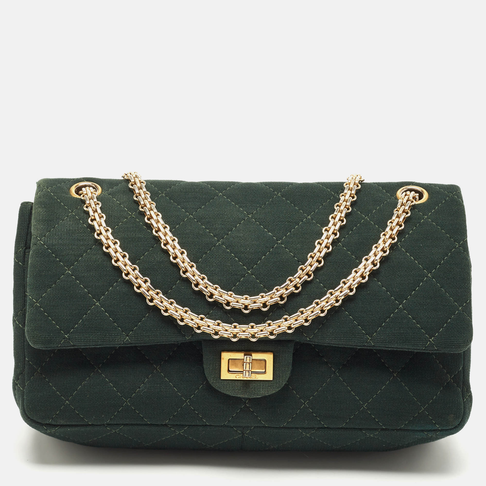 Chanel Emerald Green Quilted Jersey Reissue 2.55 Classic 226 Flap Bag