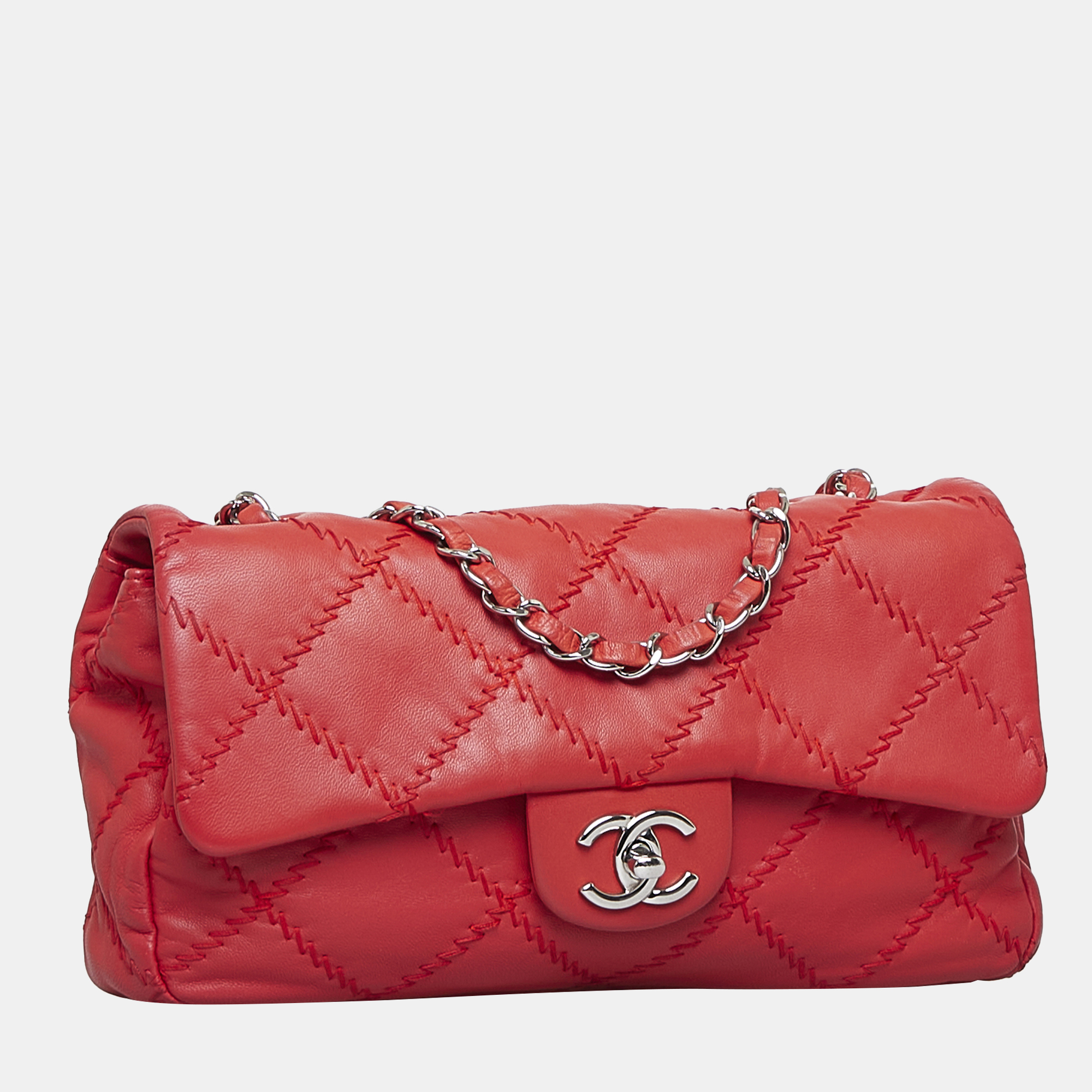 

Chanel Red Wild Stitch Single Flap Bag