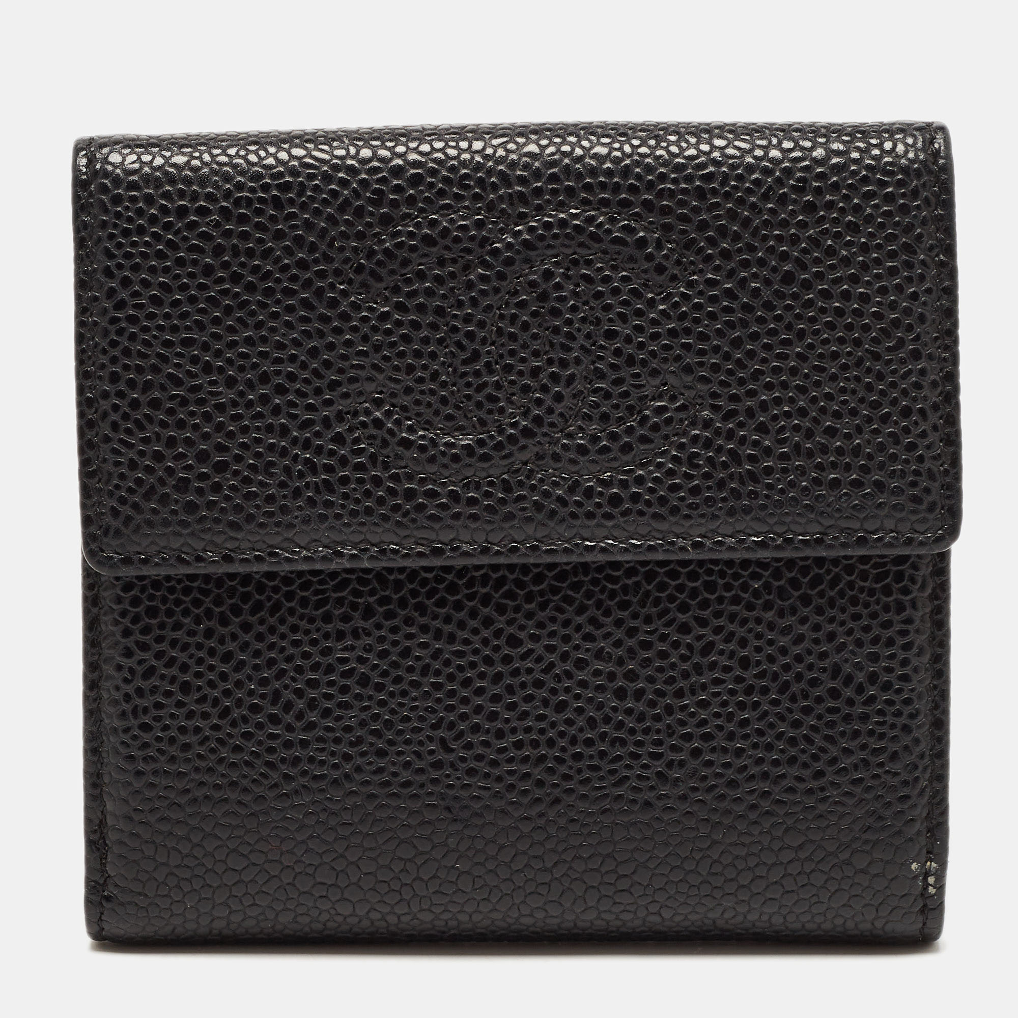 Chanel Black Caviar Leather CC Flap French Wallet