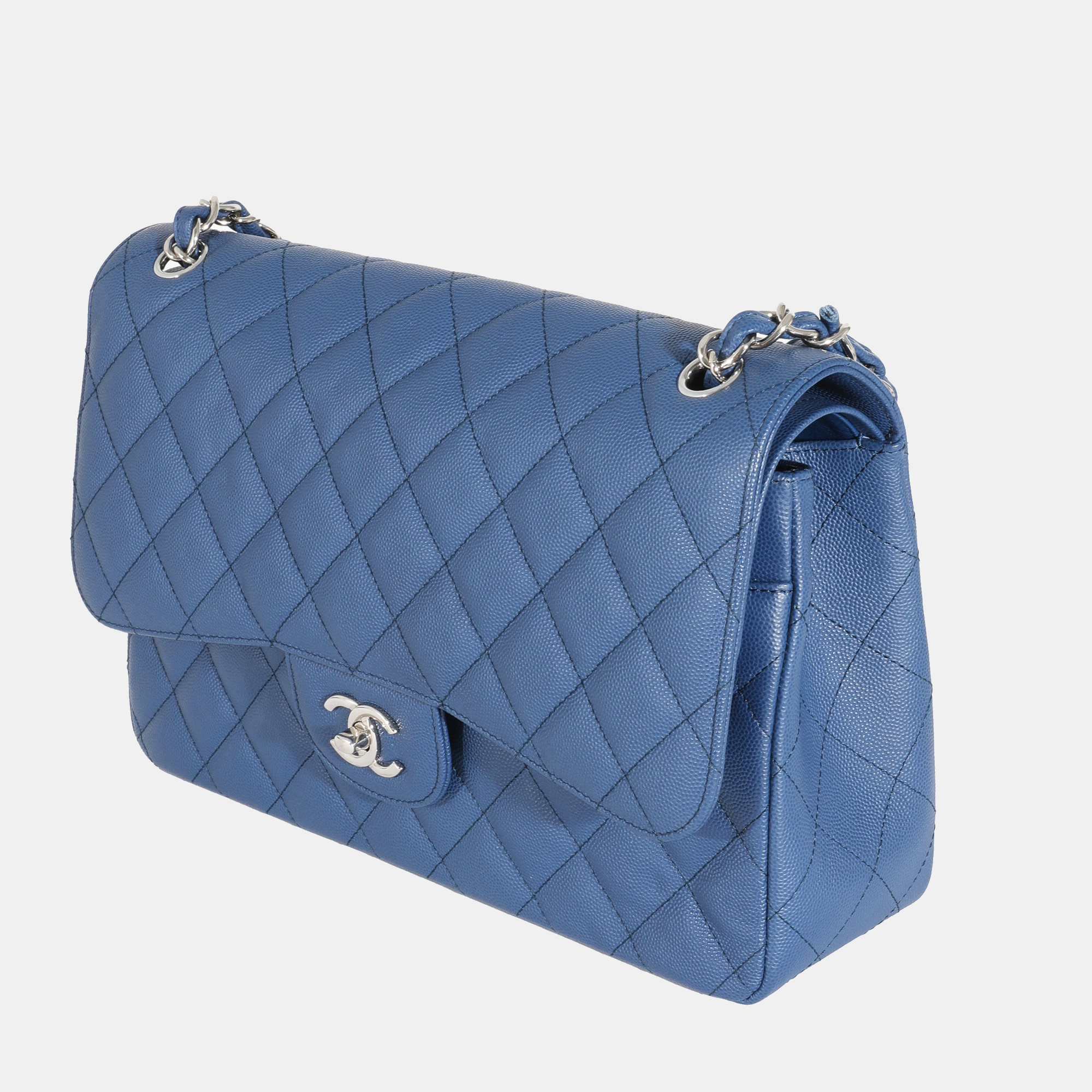 

Chanel Blue Leather Classic Jumbo Double Flap Bag