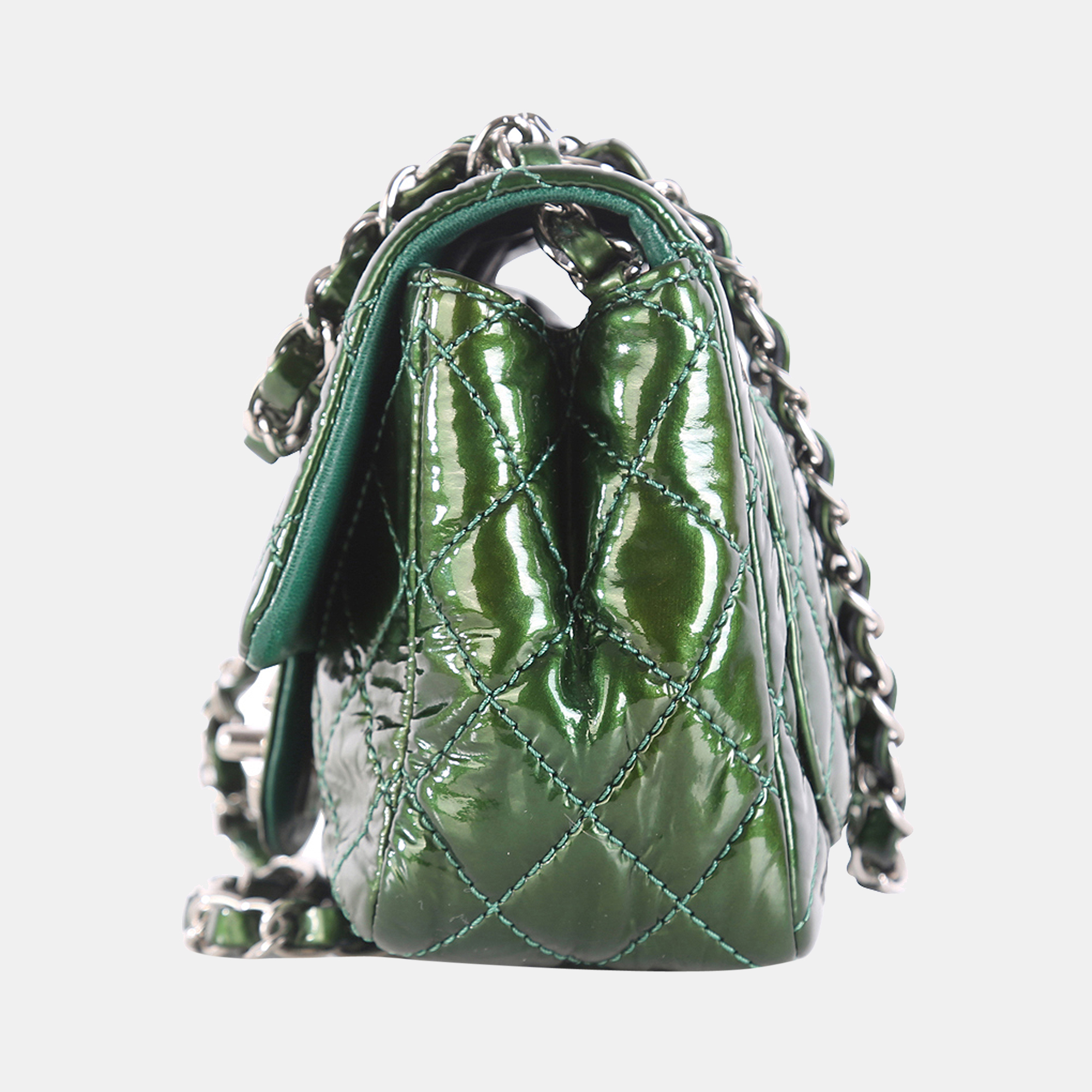 

Chanel Green Quilted Patent Leather Mini Square Classic Flap Bag