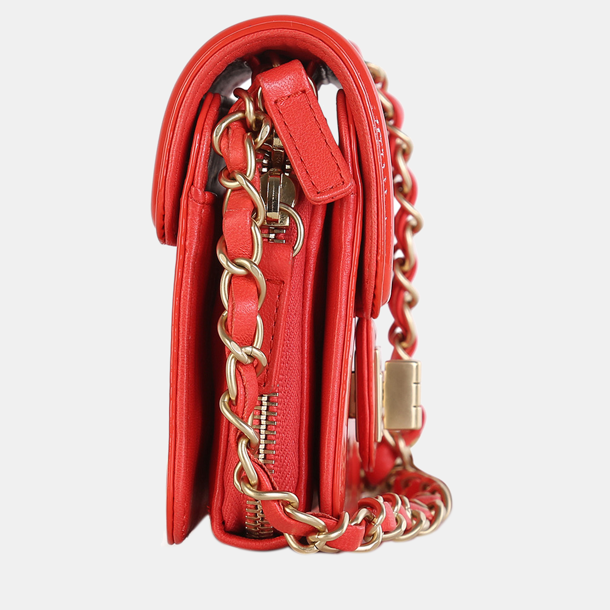 

Chanel Coral Patent Leather Mini Square Reissue Crossbody Bag, Red